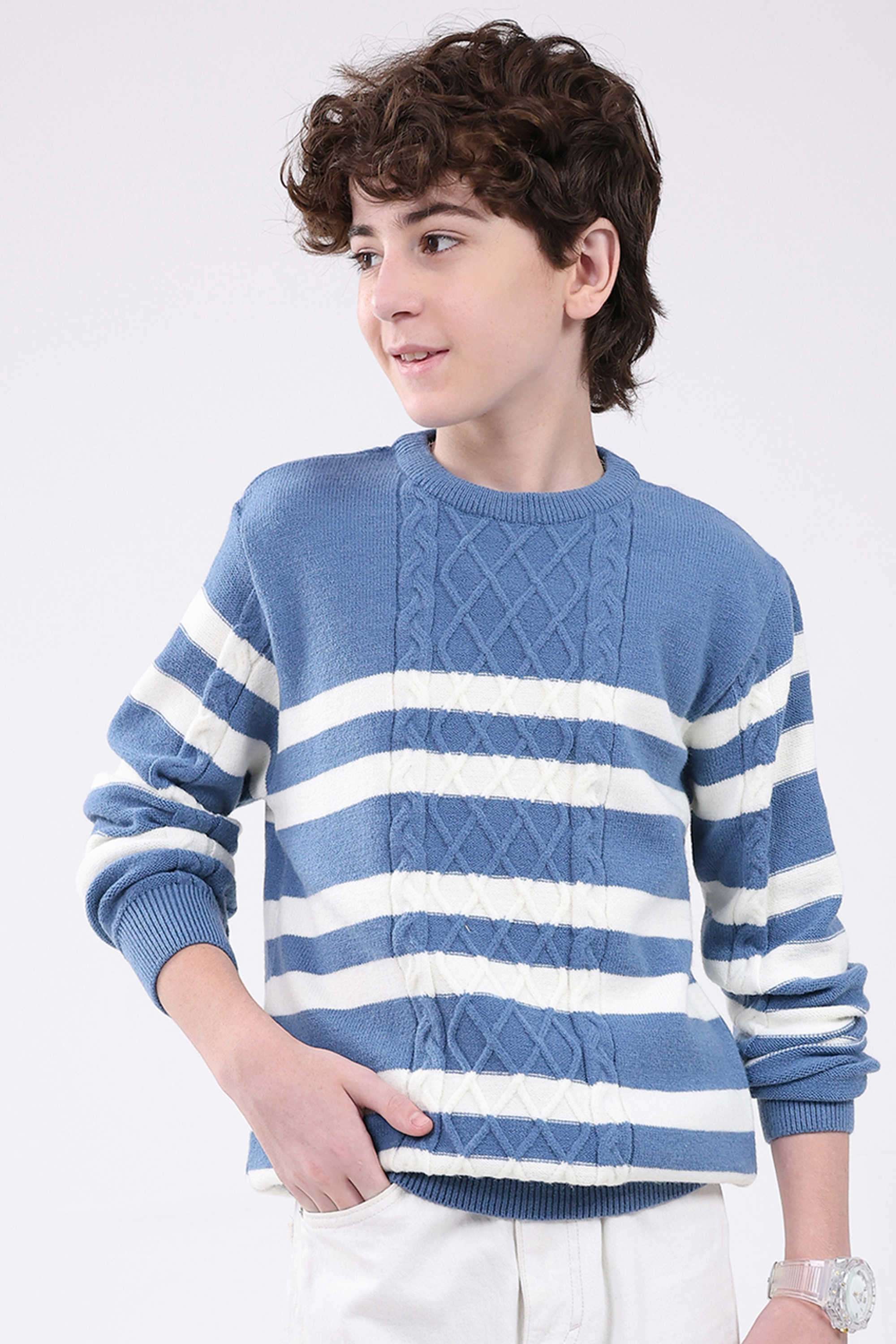 Stripes-Blended-Fabric-Round-Neck-Boys-Pullover