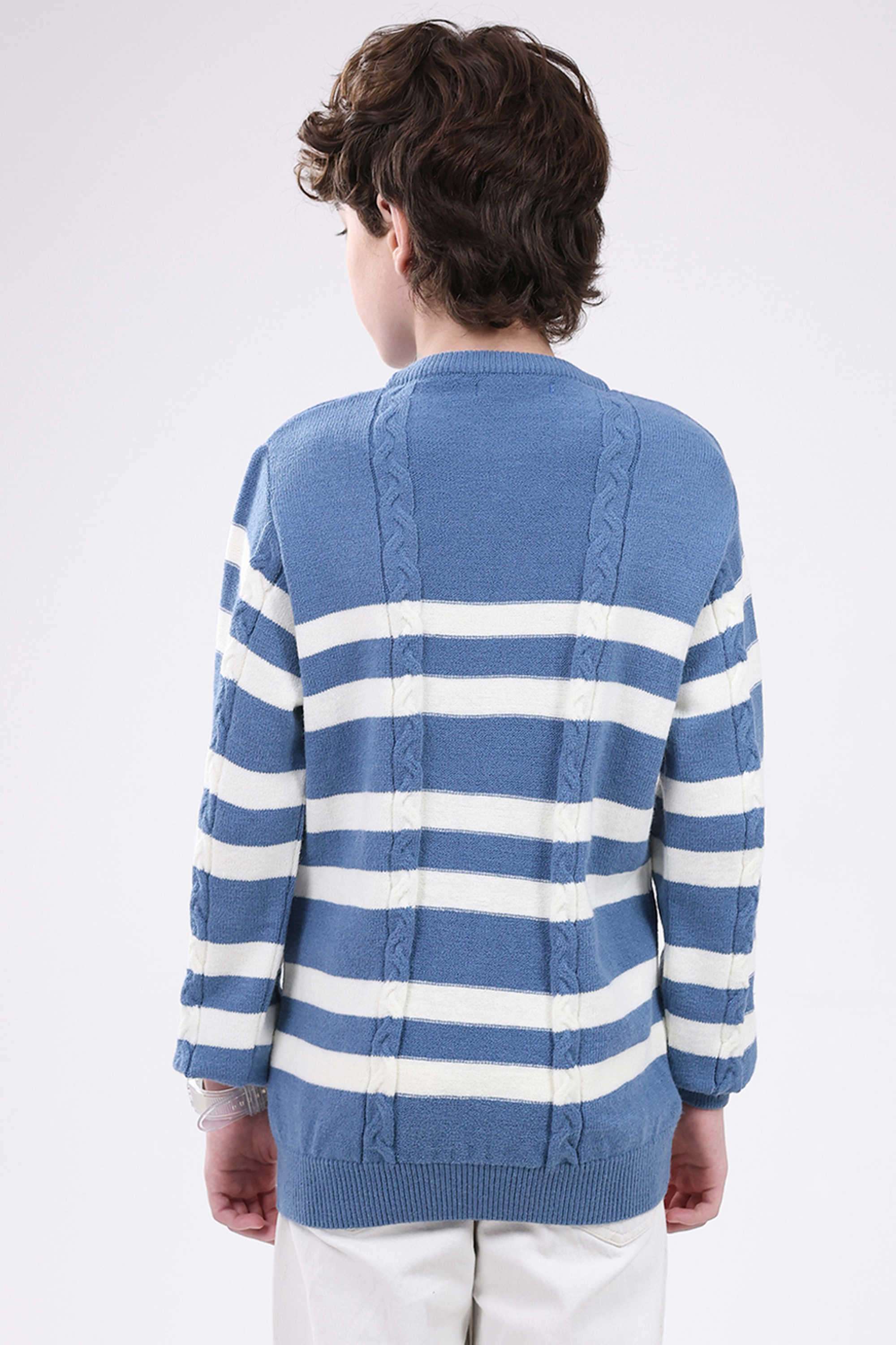 Stripes-Blended-Fabric-Round-Neck-Boys-Pullover
