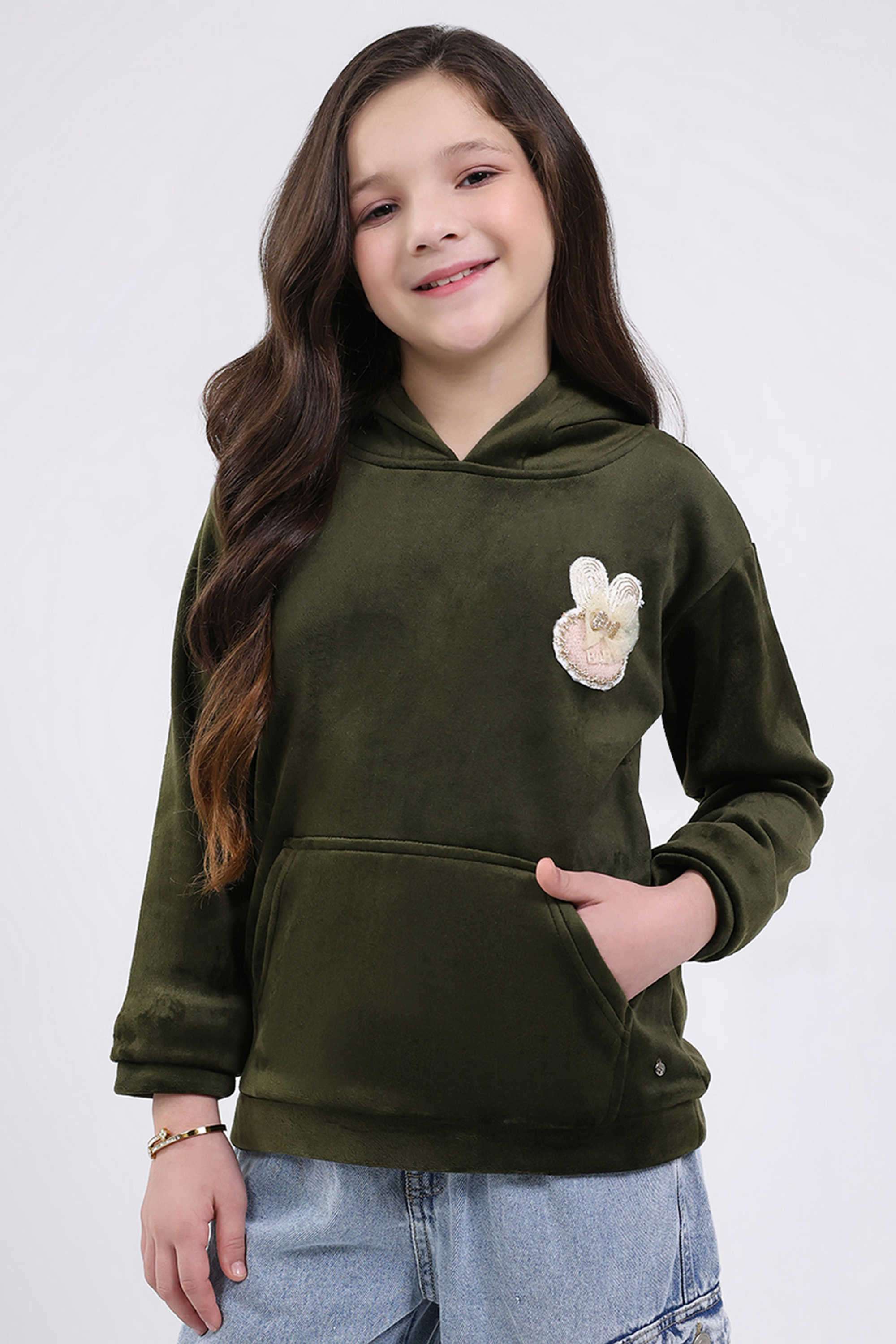 Embroidered-Blended-Fabric-Hooded-Girls-Sweatshirt