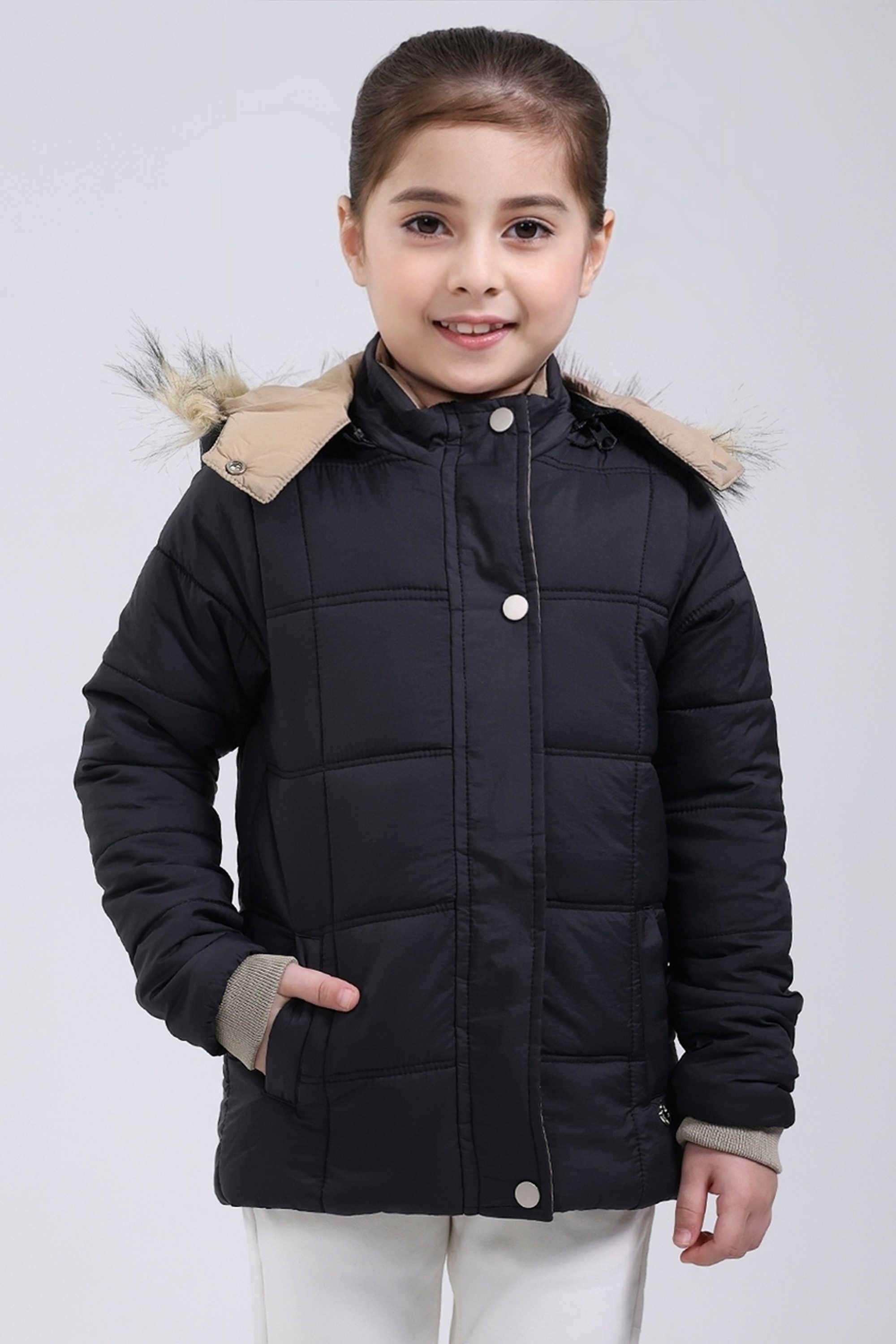 Solid-Blended-Fabric-Hooded-Girls-Jacket