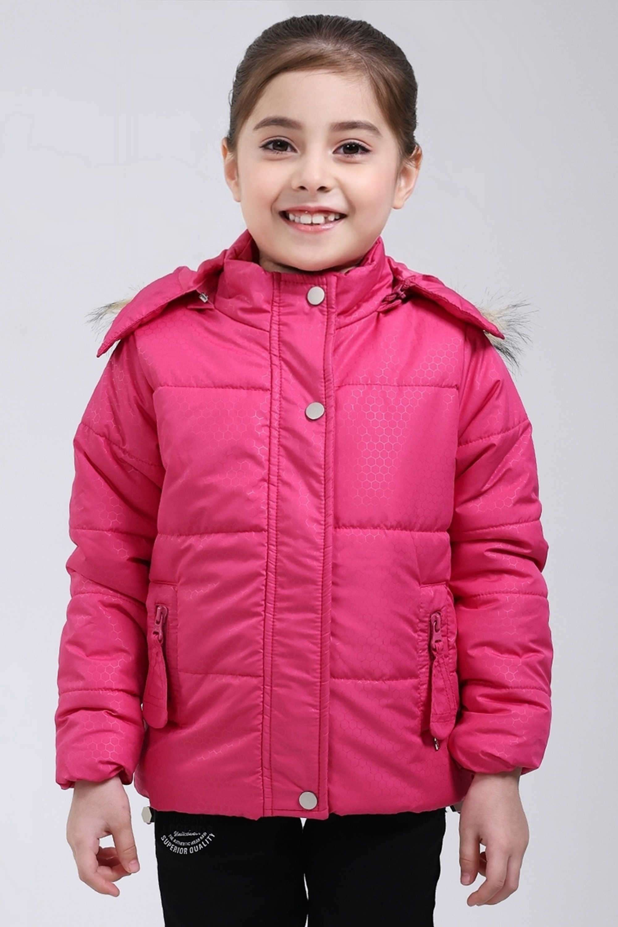 Printed-Blended-Fabric-Hooded-Girls-Jacket