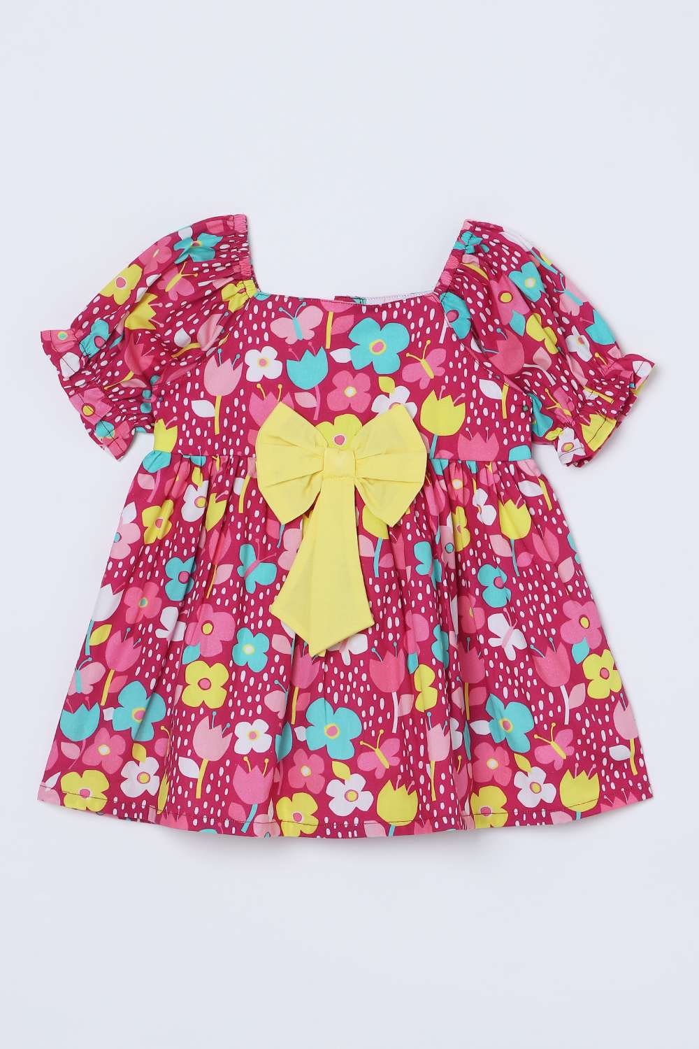 All-Over-Print-Cotton-Square-Neck-Infant-Girls-Casual-Wear-Dress