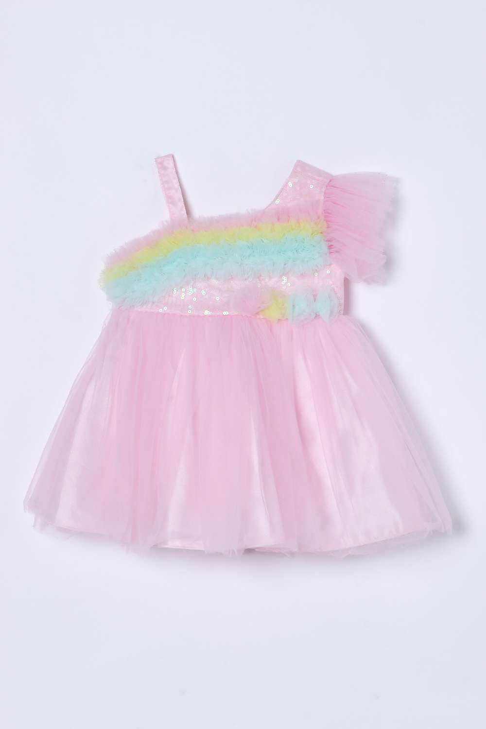 Solid-Mesh-One-Shoulder-Infant-Girls-Party-Wear-Dress