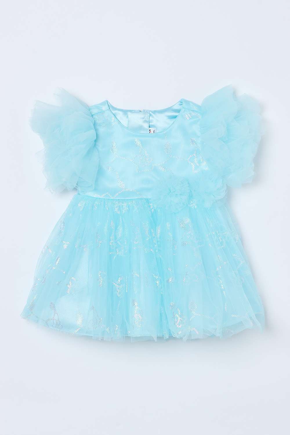 Printed-Mesh-Round-Neck-Infant-Girls-Party-Wear-Dress