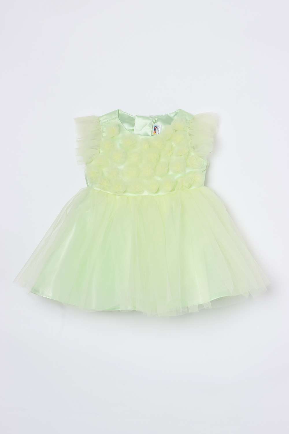 Solid-Mesh-Round-Neck-Infant-Girls-Party-Wear-Dress