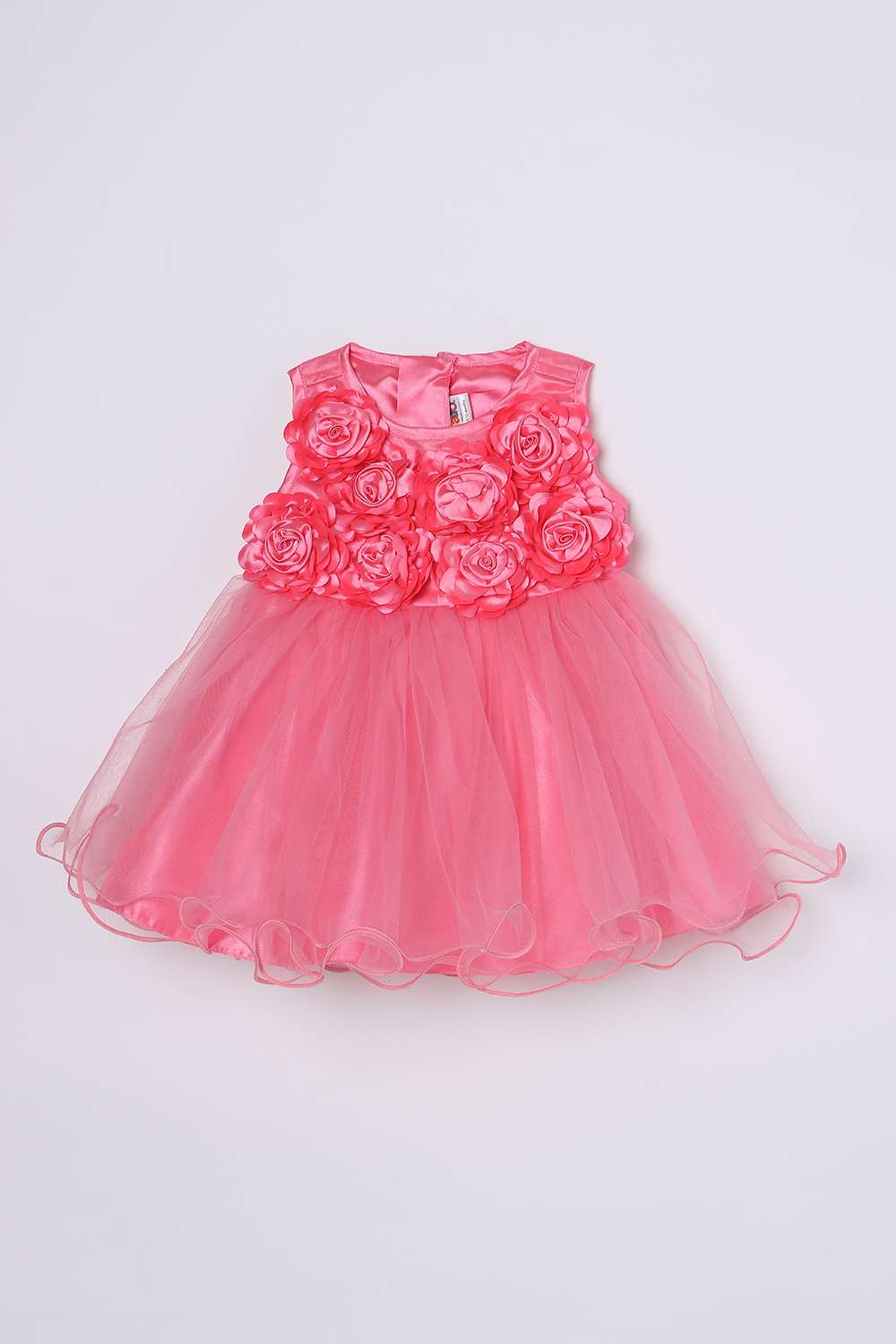 Solid-Mesh-Round-Neck-Infant-Girls-Party-Wear-Dress