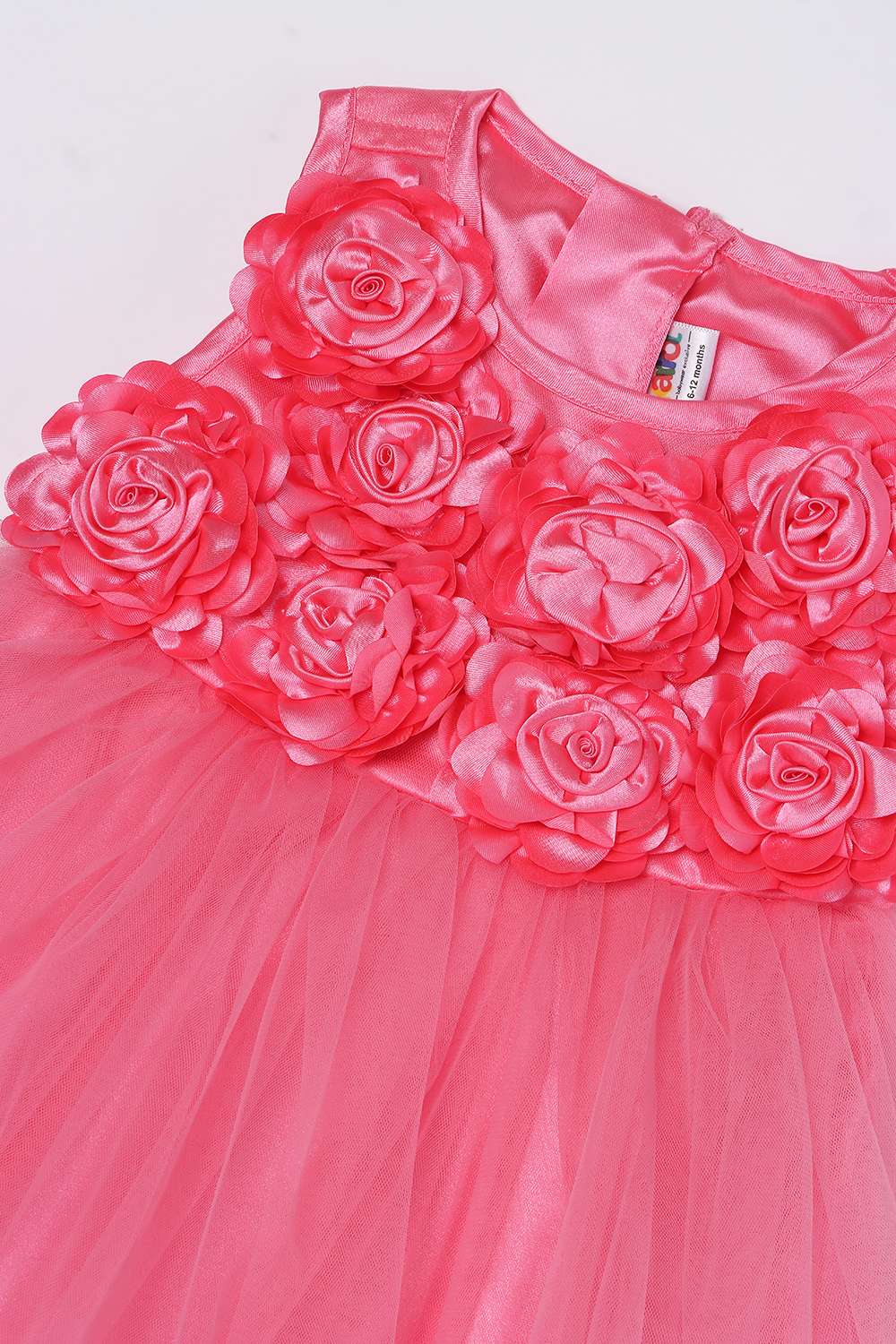 Solid-Mesh-Round-Neck-Infant-Girls-Party-Wear-Dress