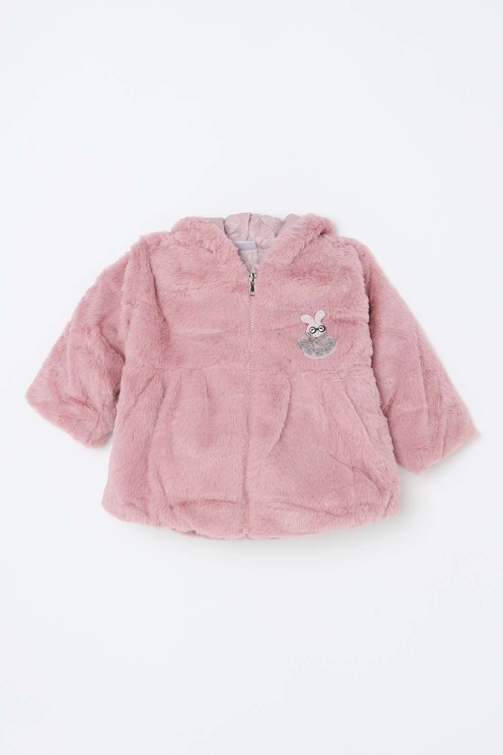 Solid-Faux-Fur-Hooded-Infant-Girls-Jacket