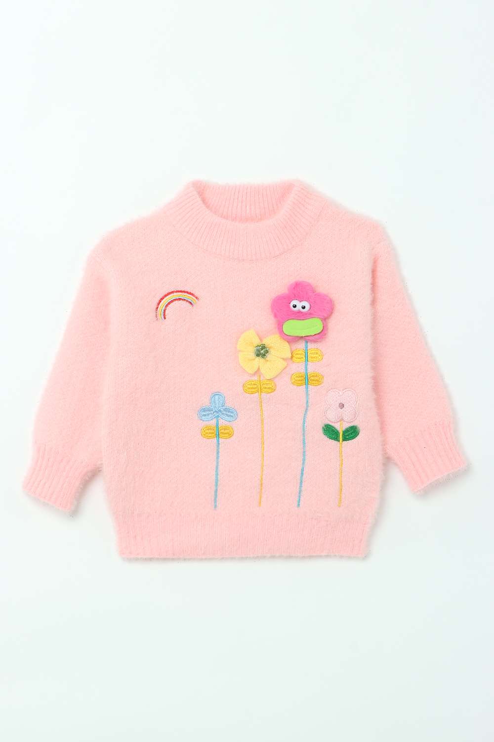 Textured-Polyester-Round-Neck-Infant-Girls-Sweater