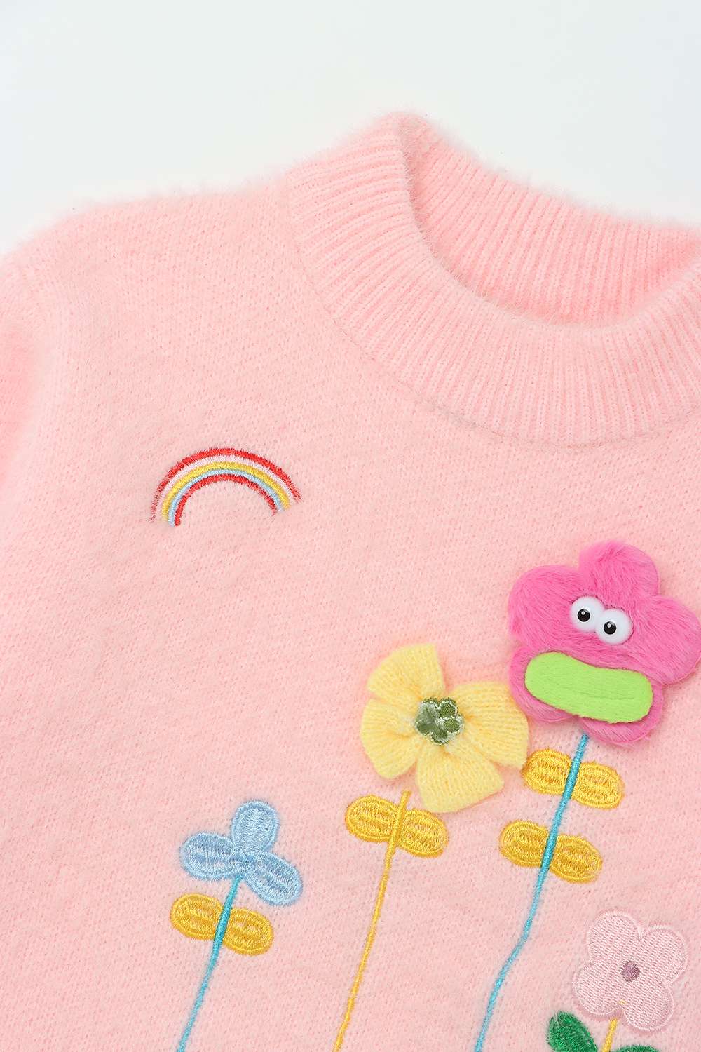 Textured-Polyester-Round-Neck-Infant-Girls-Sweater