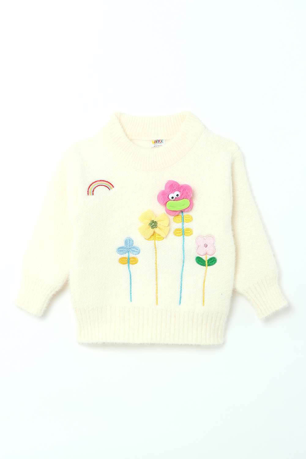 Textured-Polyester-Round-Neck-Infant-Girls-Sweater