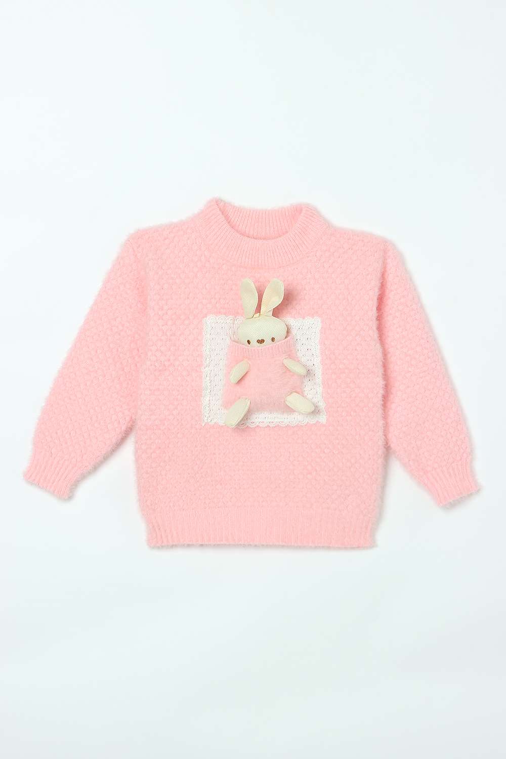 Textured-Polyester-Round-Neck-Infant-Girls-Sweater