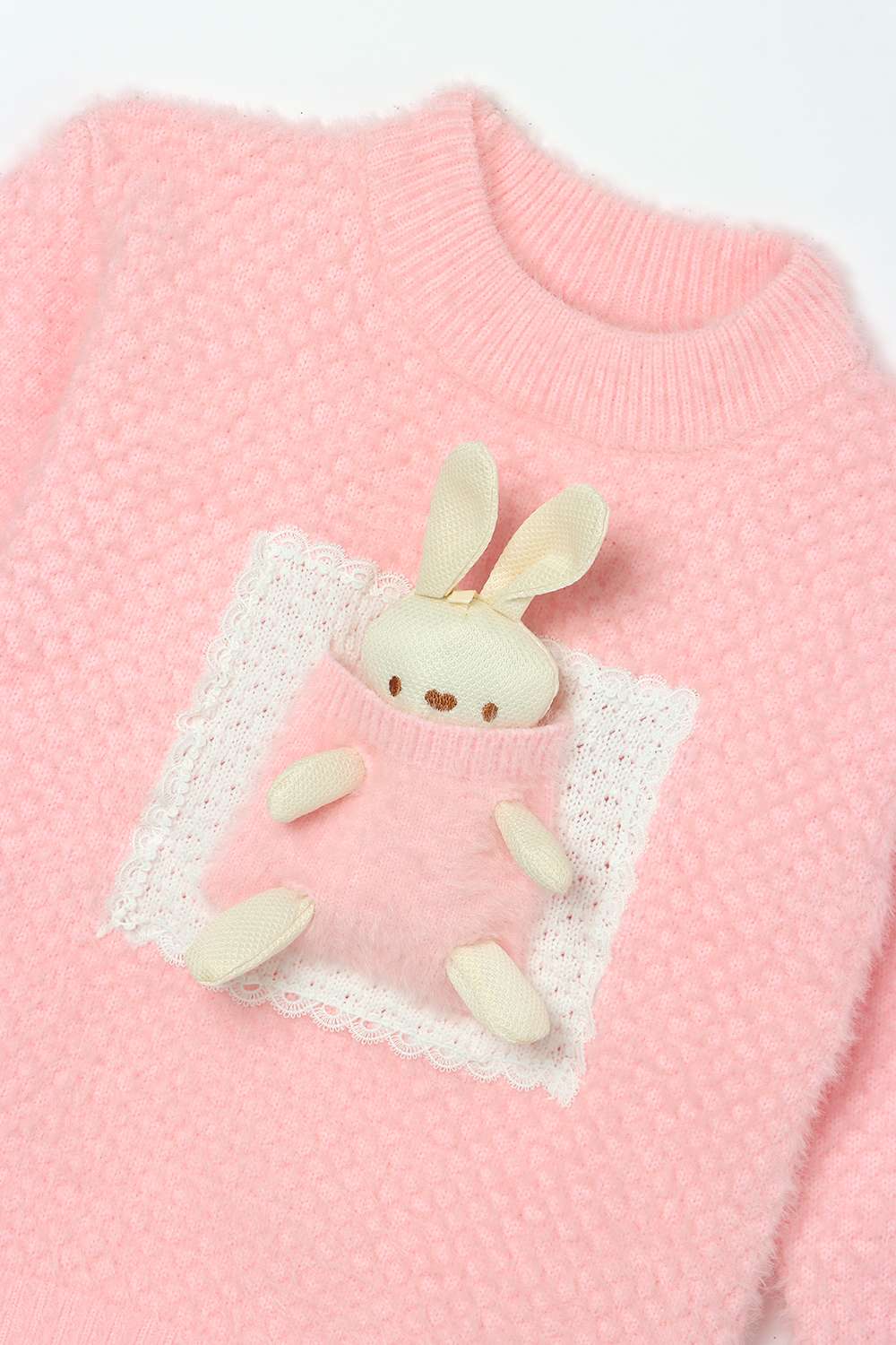 Textured-Polyester-Round-Neck-Infant-Girls-Sweater