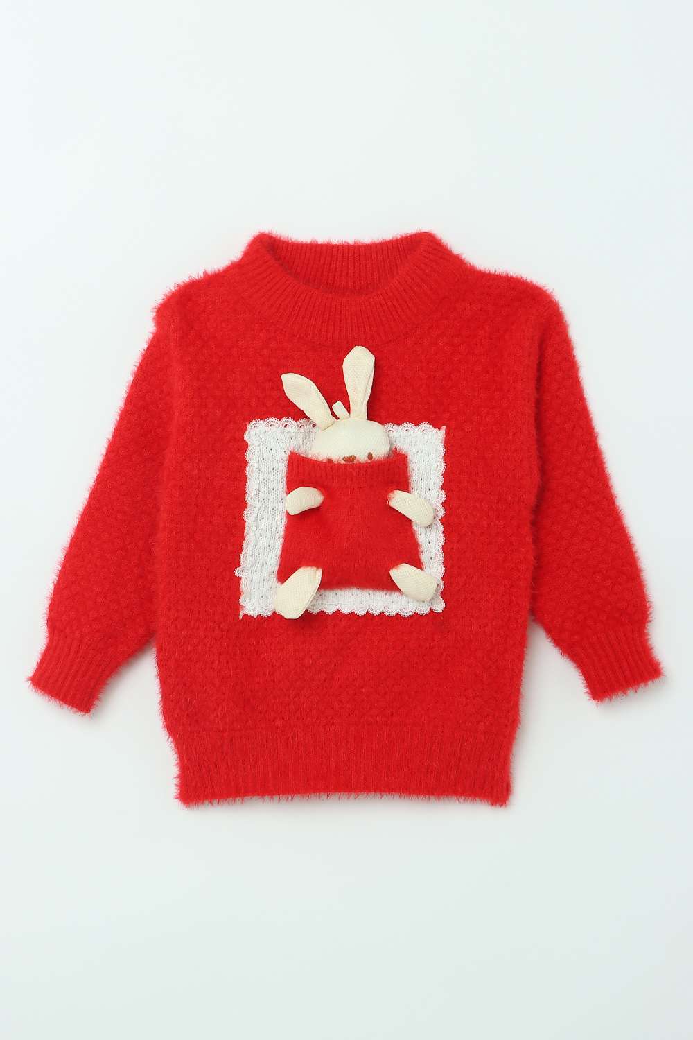 Textured-Polyester-Round-Neck-Infant-Girls-Sweater