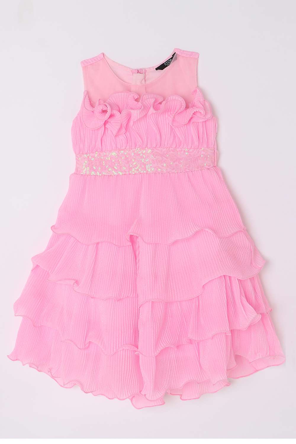 Solid-Polyester-Round-Neck-Girl-s-Dress