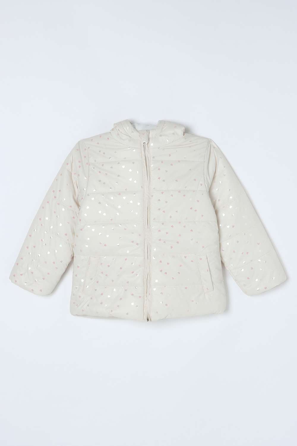 Solid-Polyester-Round-Neck-Girls-Puffer-Jacket
