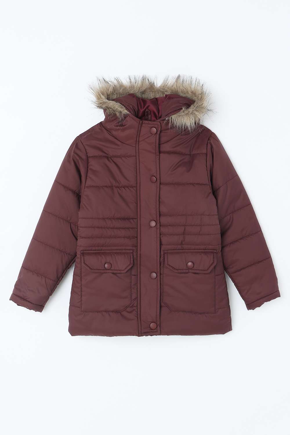 Solid-Polyester-Hooded-Girls-Puffer-Jacket