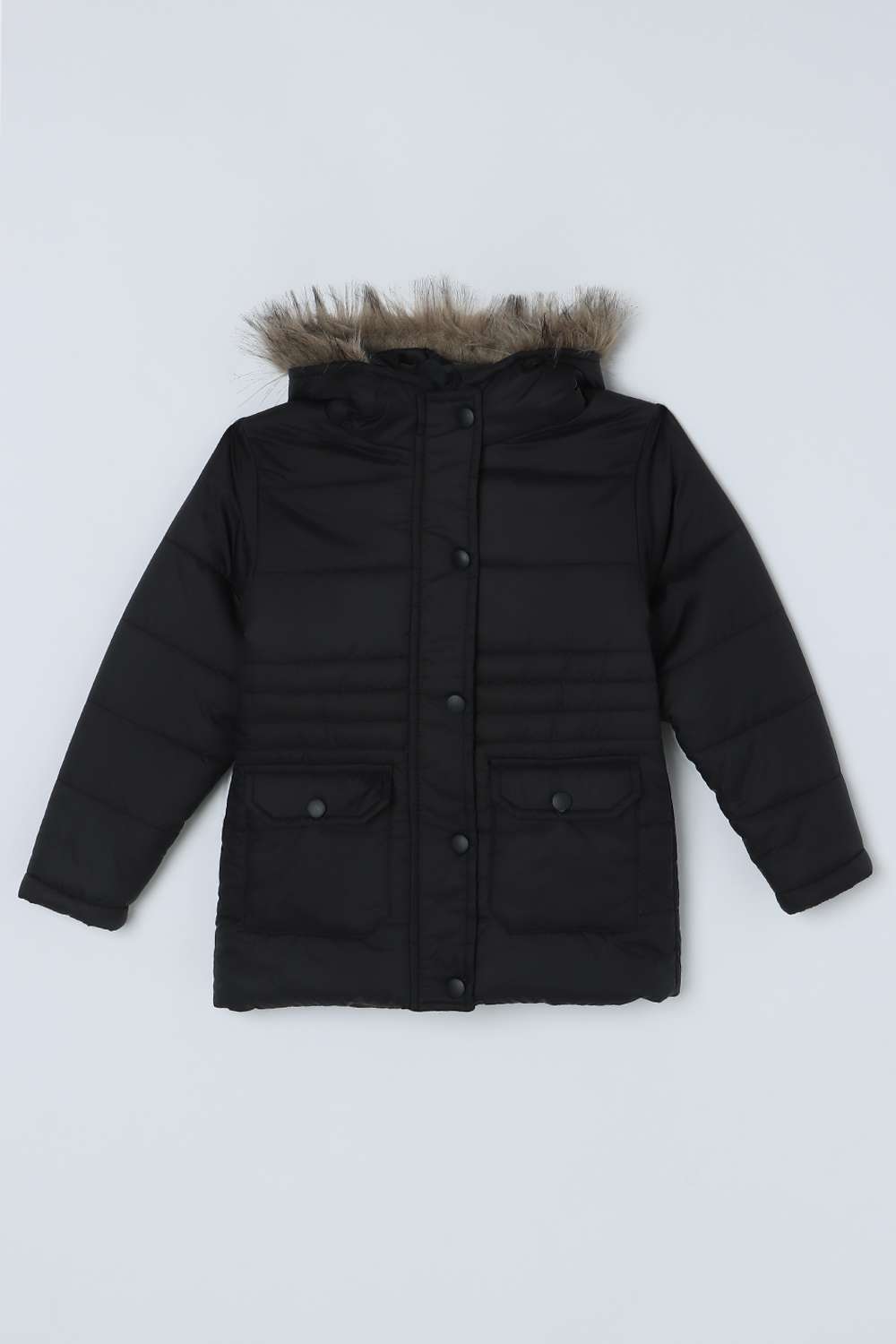Solid-Polyester-Hooded-Girls-Puffer-Jacket