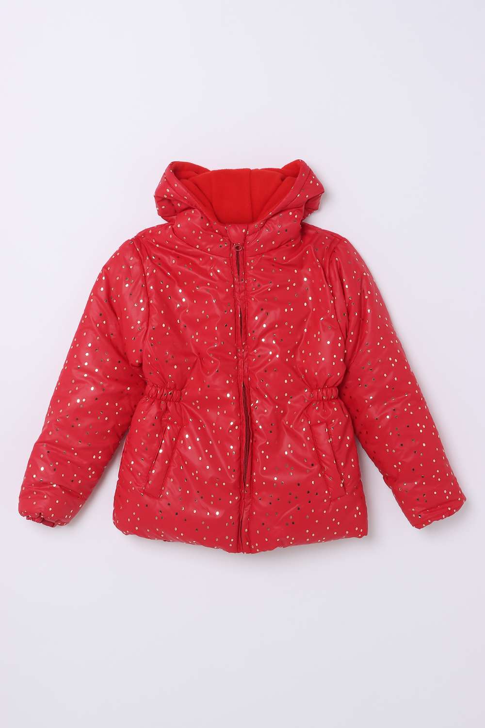 Polka-Dots-Blended-Fabric-Hooded-Girls-Jacket