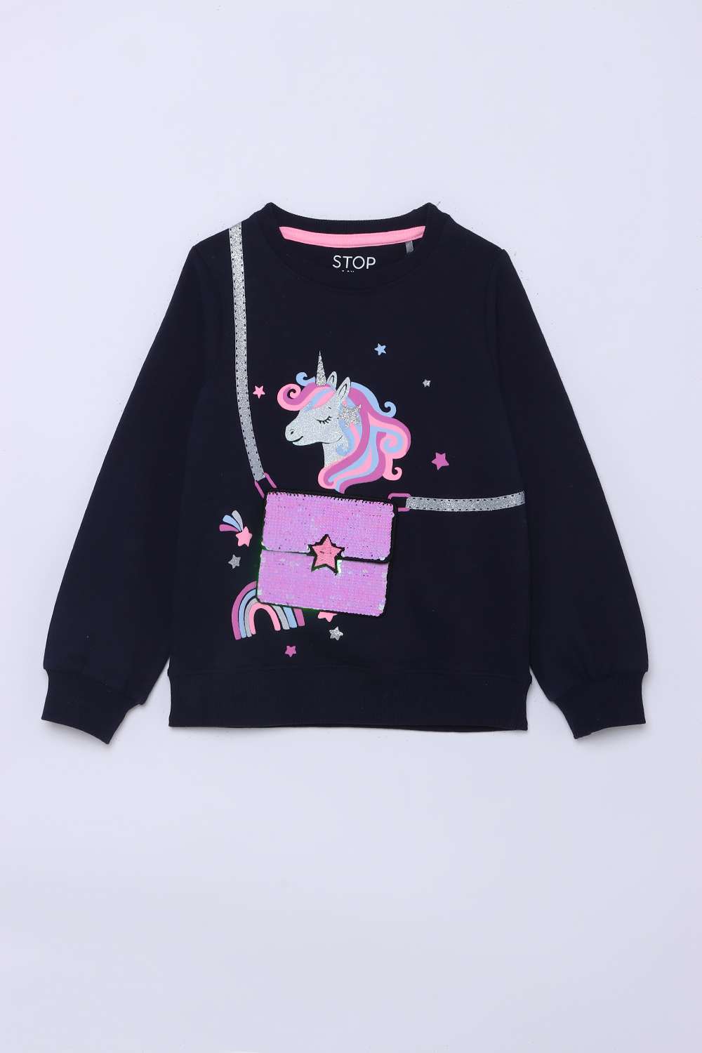 Sequinned-Cotton-Round-Neck-Girls-Sweatshirt