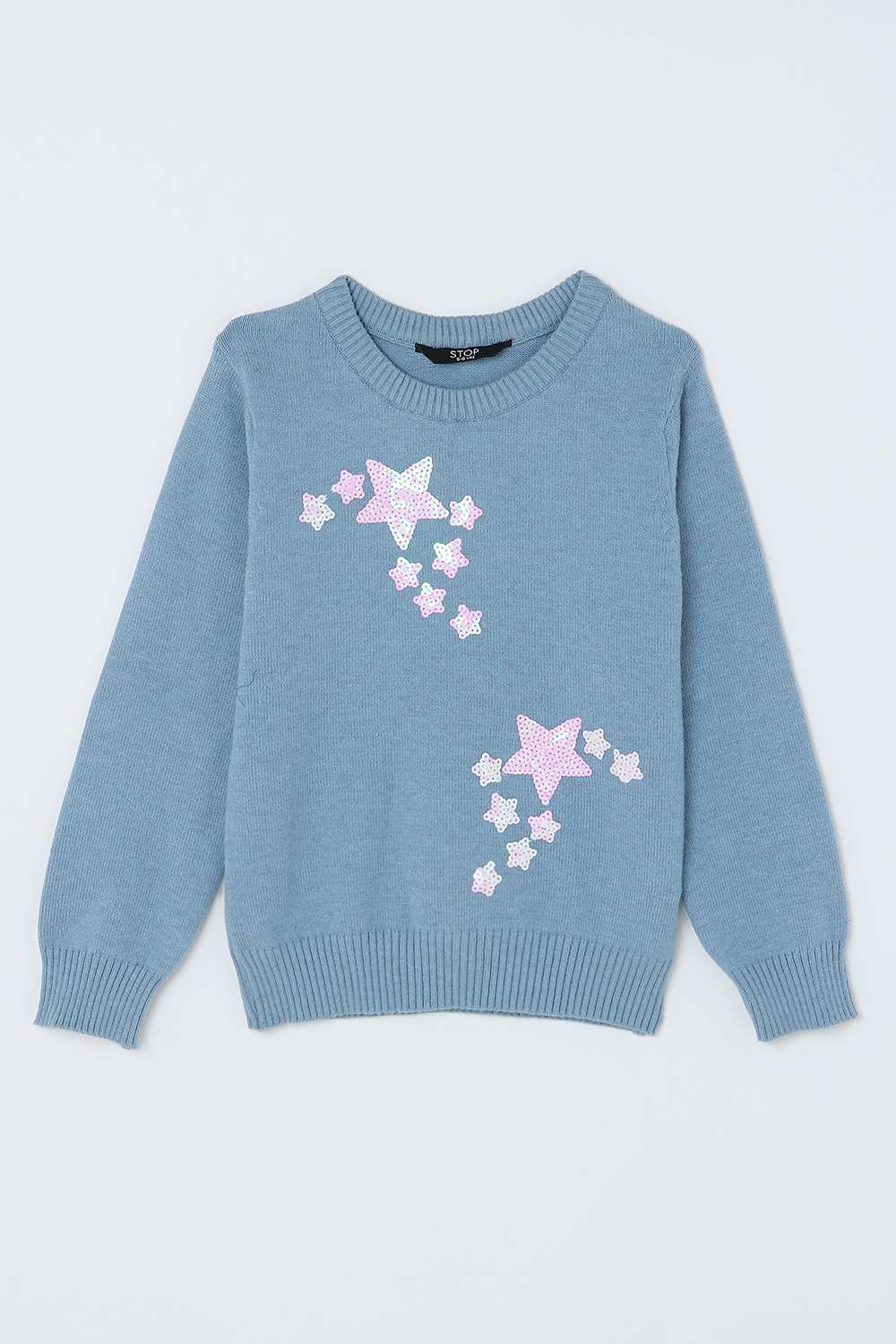 Solid-Blended-Fabric-Round-Neck-Girls-Sweater