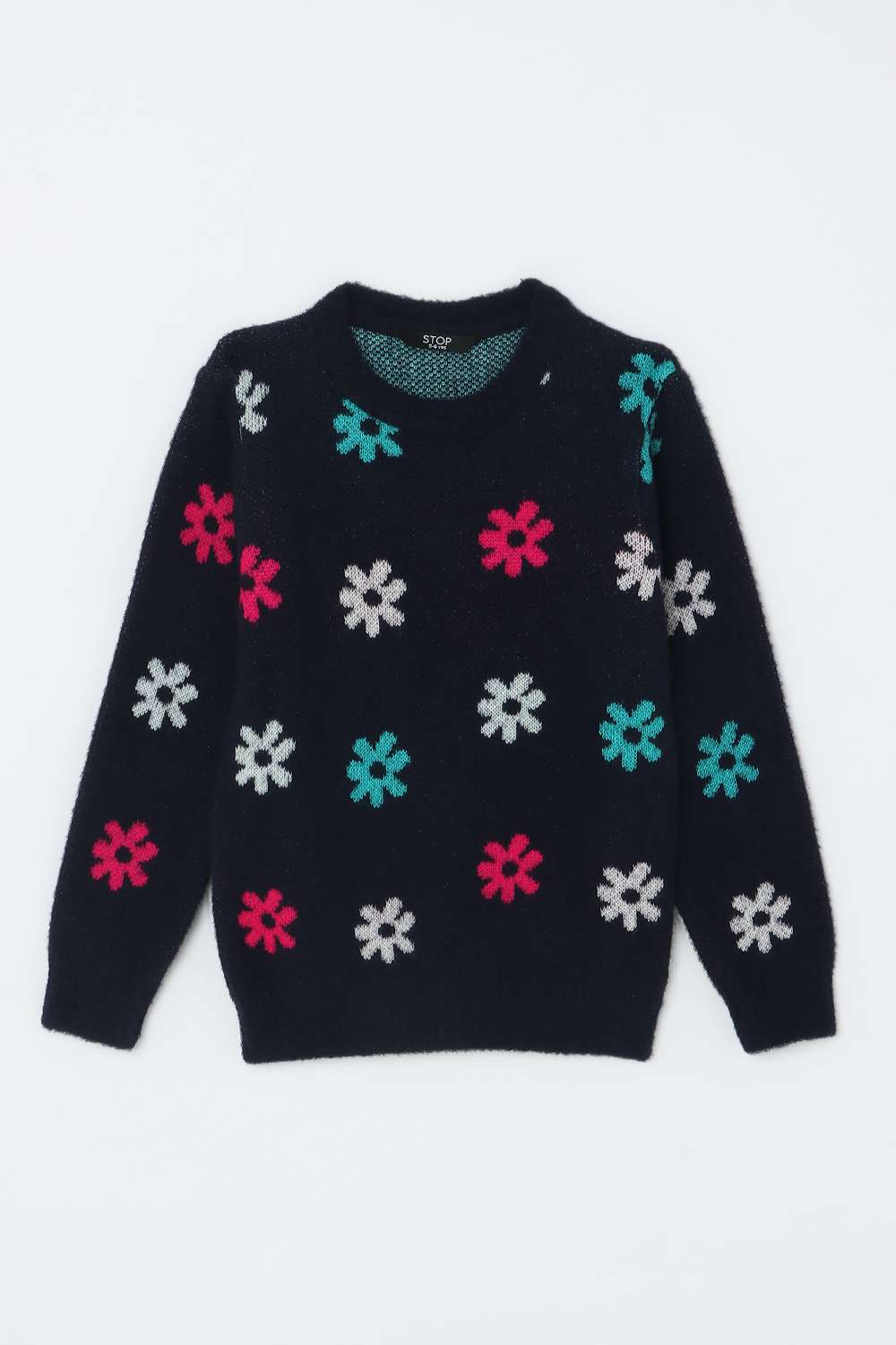 Solid-Blended-Fabric-Round-Neck-Girls-Sweatshirt