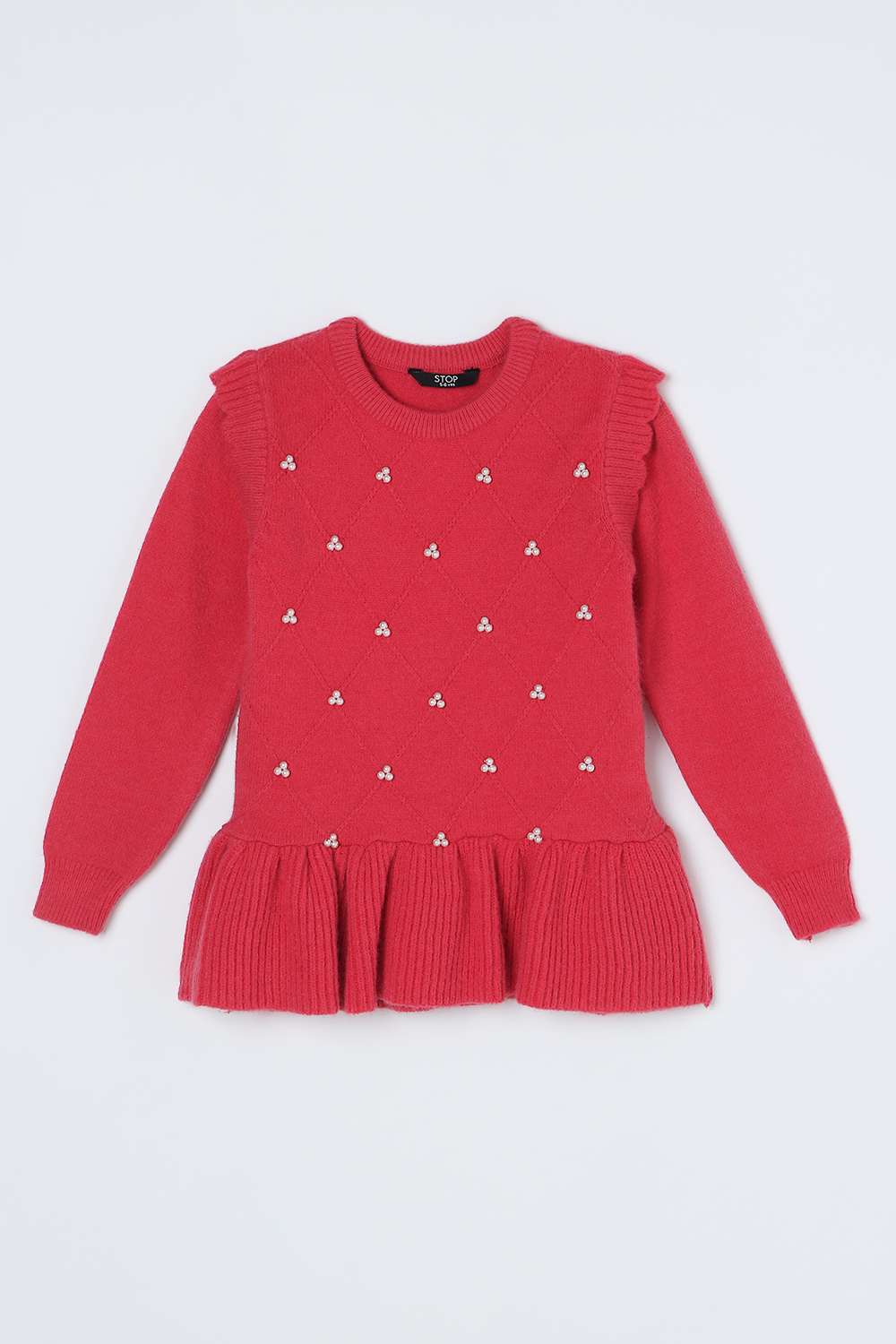 Solid-Blended-Fabric-Round-Neck-Girls-Sweater