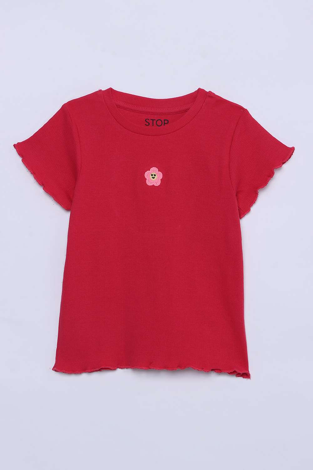 Floral-Blended-Fabric-Round-Neck-Girls-T-Shirt