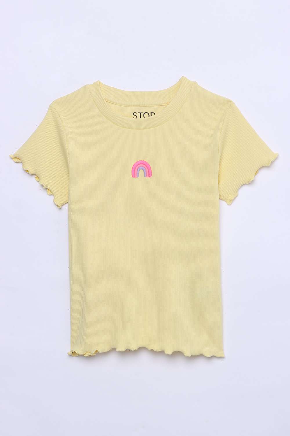 Solid-Blended-Fabric-Round-Neck-Girls-Top