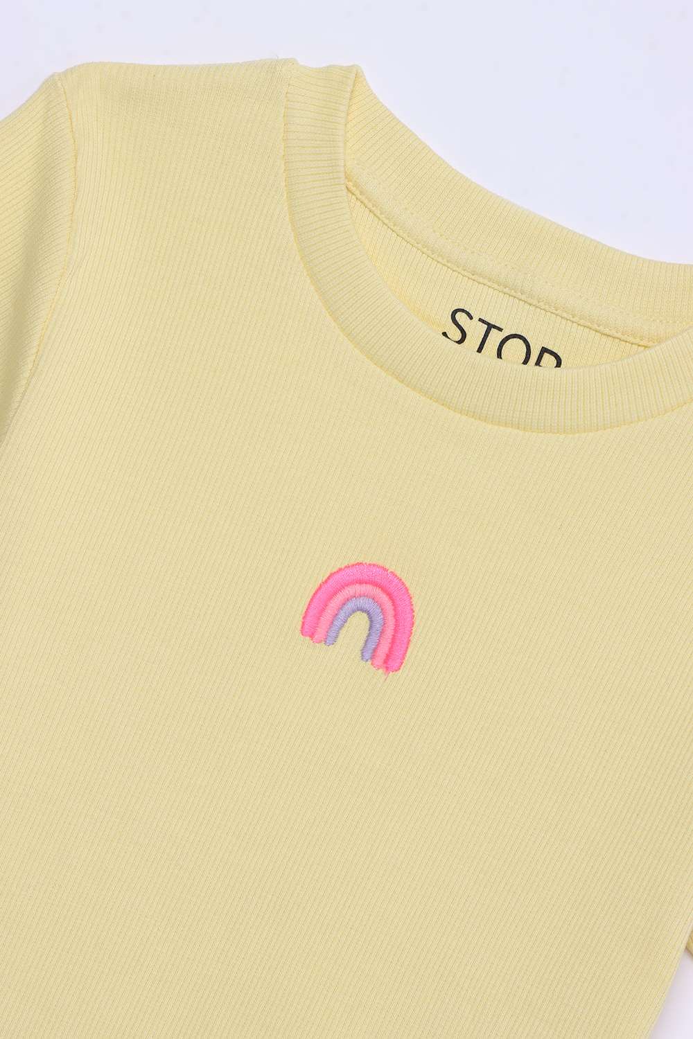 Solid-Blended-Fabric-Round-Neck-Girls-Top