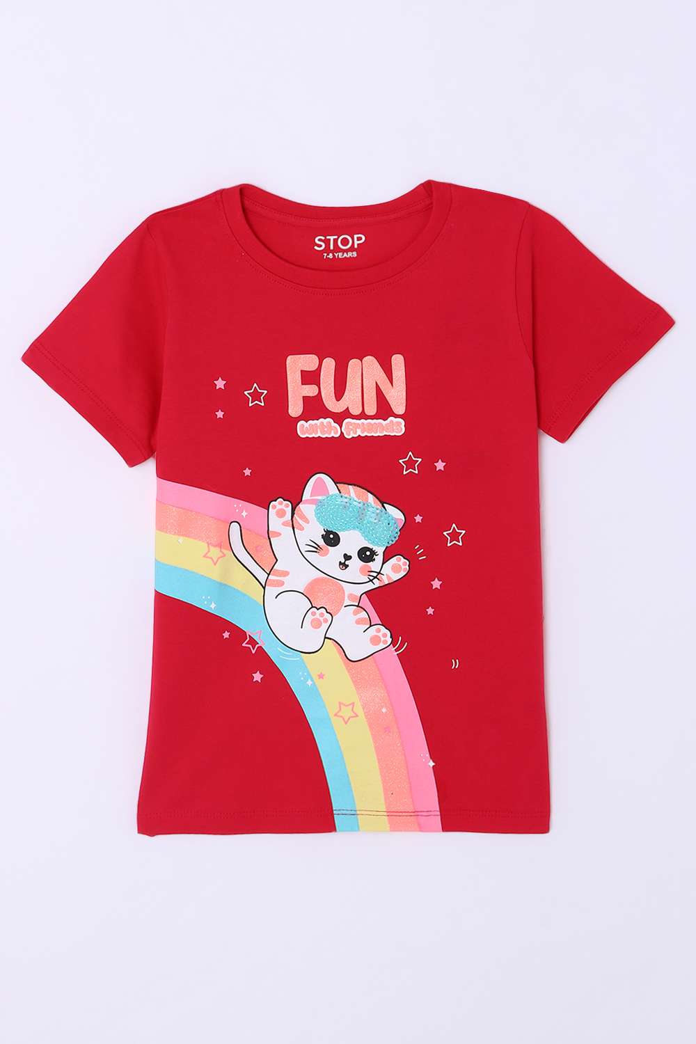 Solid-Blended-Fabric-Round-Neck-Girls-T-Shirt