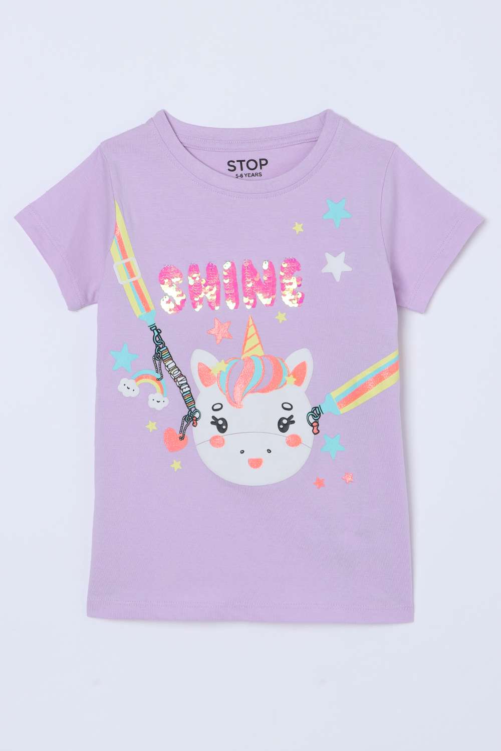 Character-Print-Blended-Fabric-Round-Neck-Girls-T-Shirt