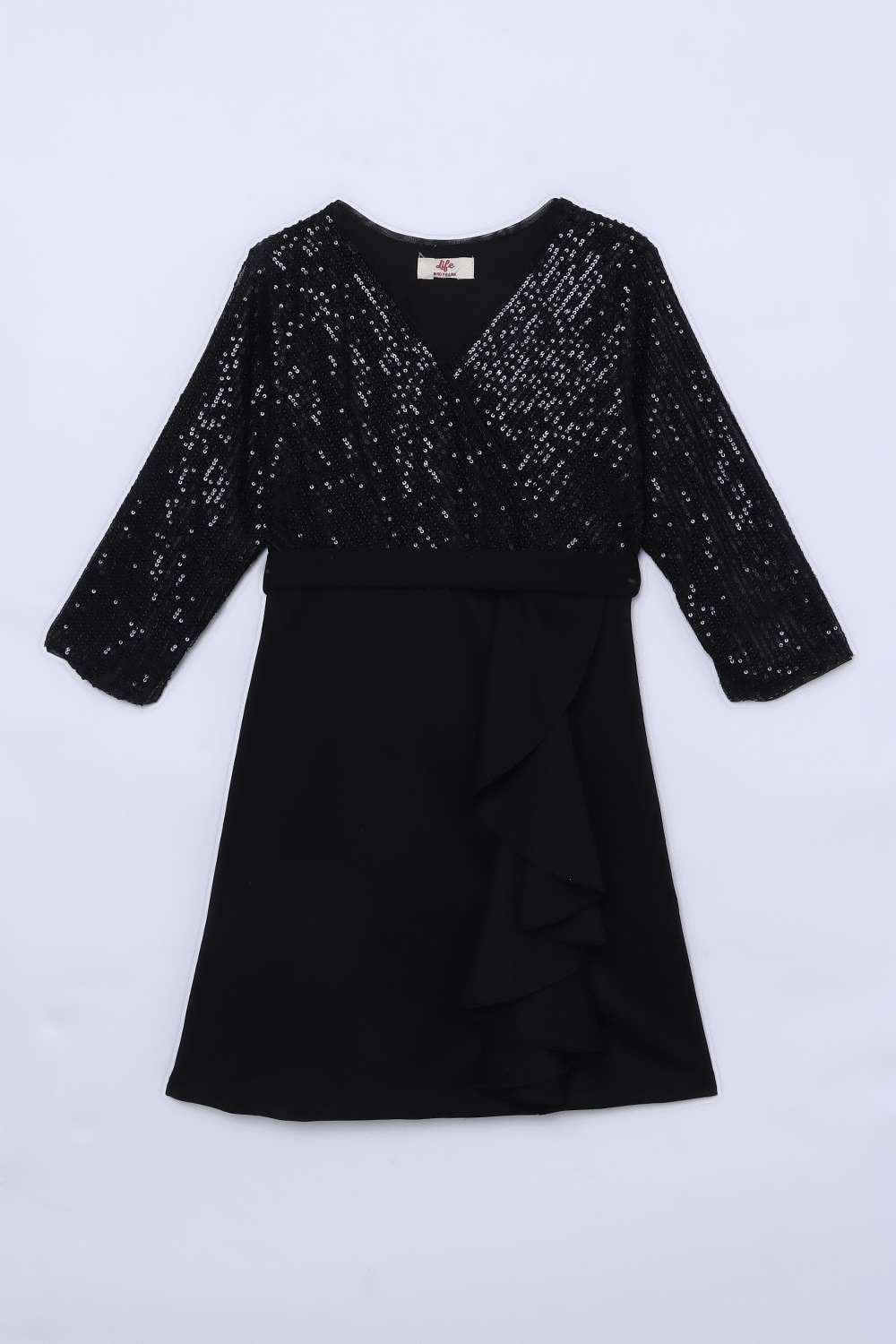 Sequinned-Polyester-V-Neck-Girls-Casual-Wear-Dress