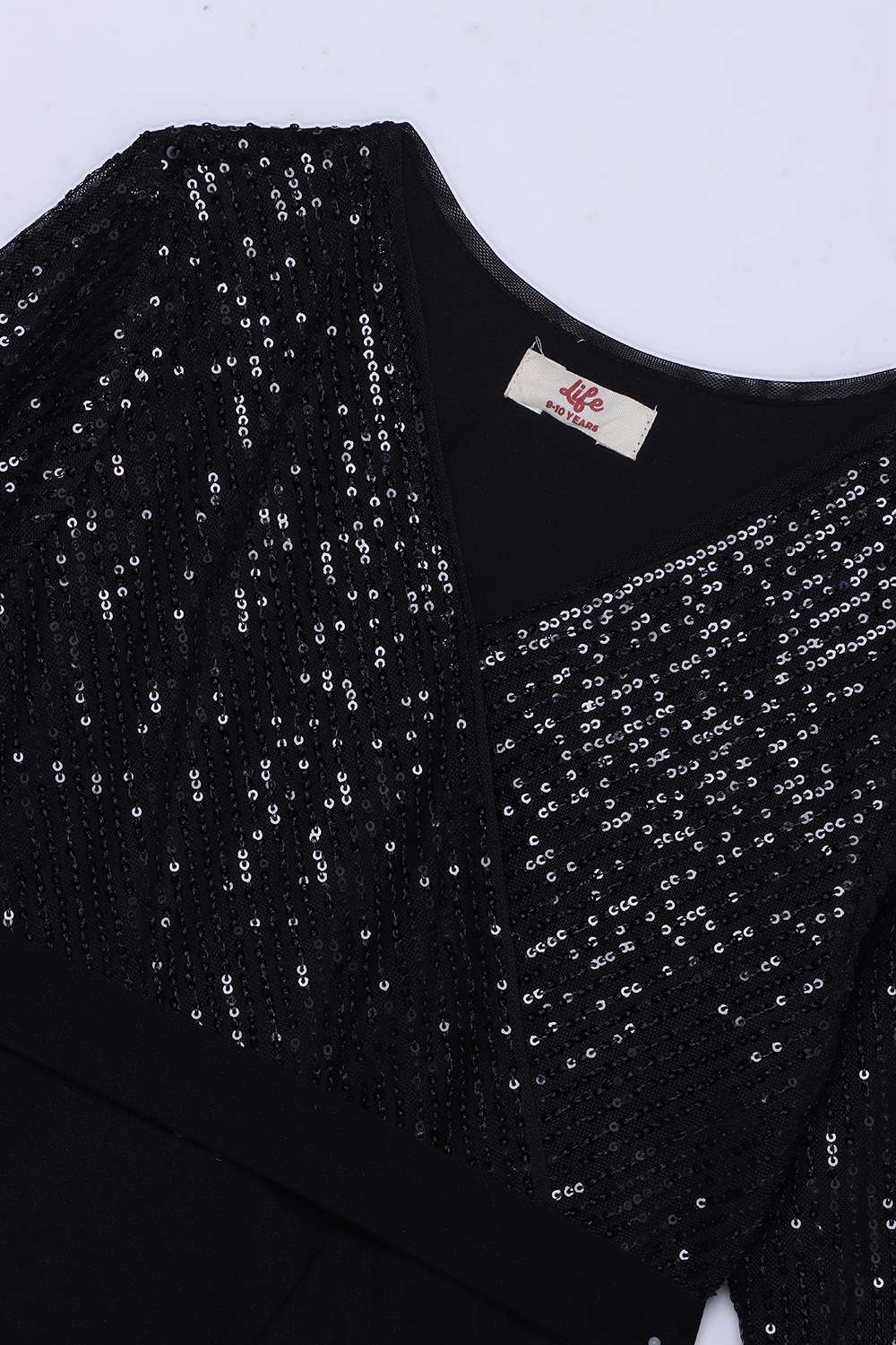 Sequinned-Polyester-V-Neck-Girls-Casual-Wear-Dress