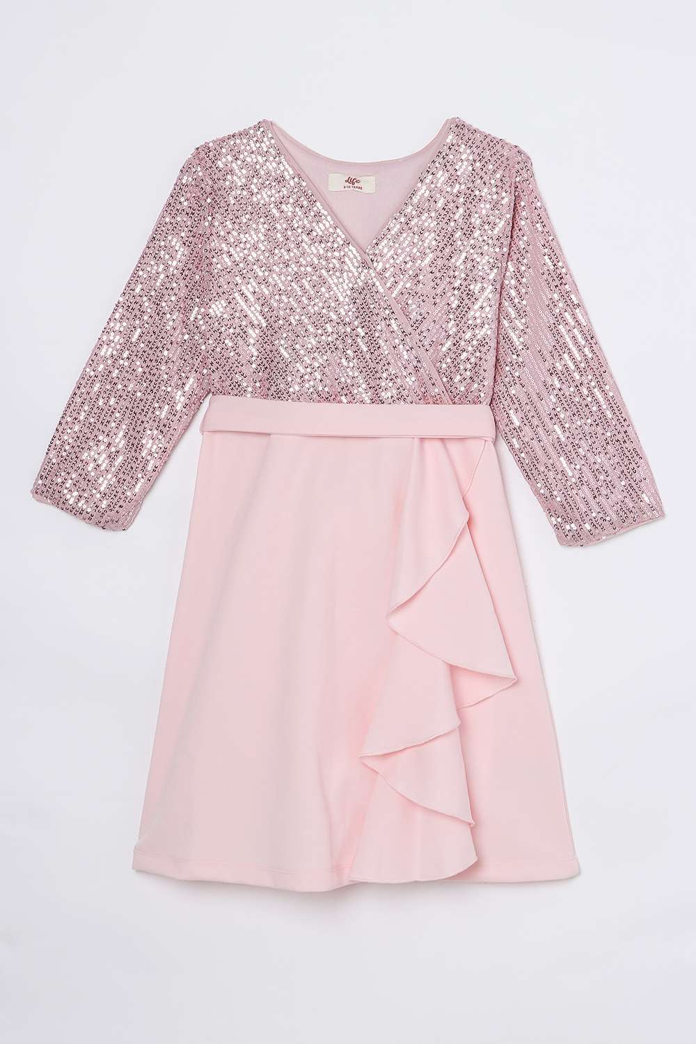 Sequinned-Polyester-V-Neck-Girls-Casual-Wear-Dress
