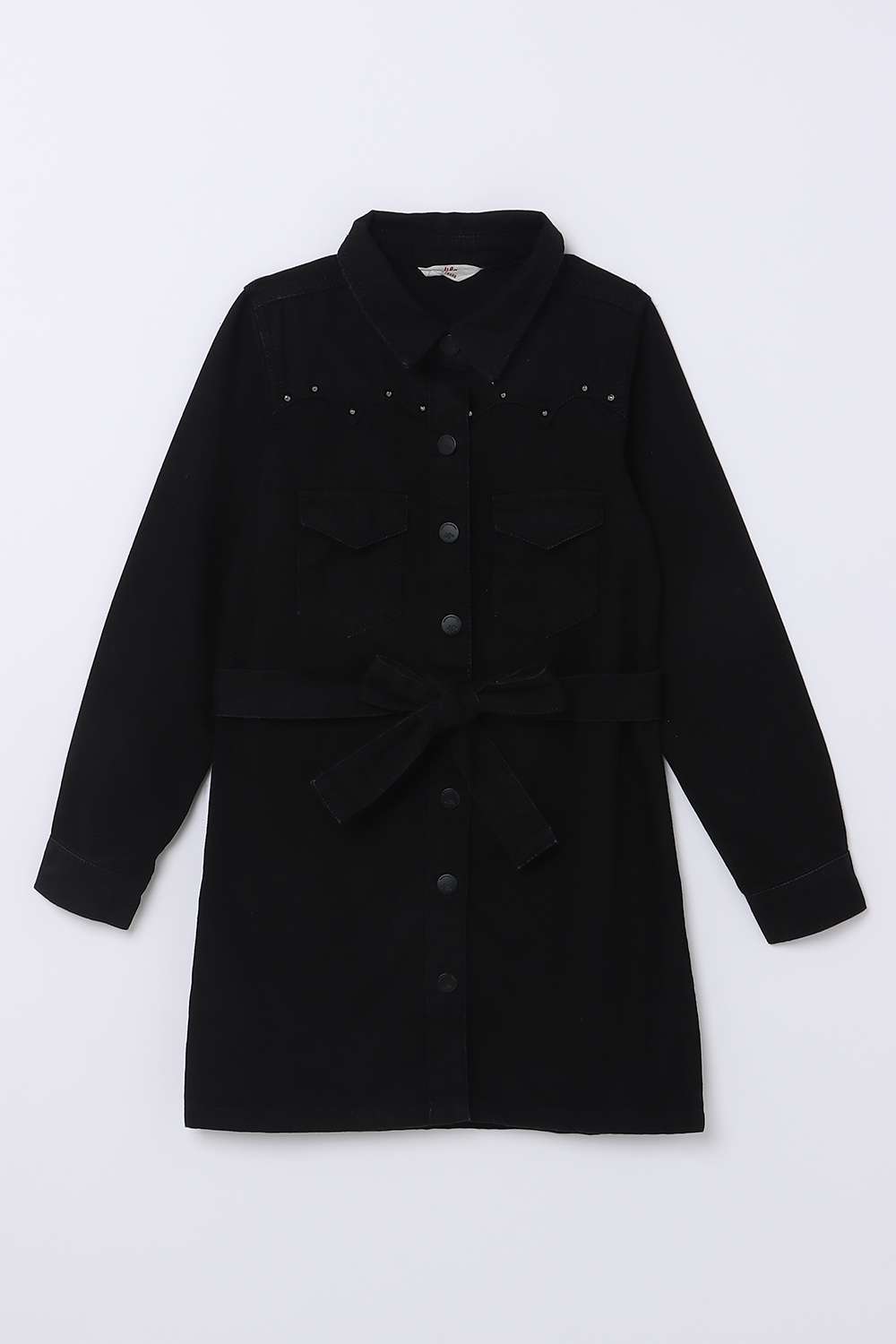 Solid-Blended-Fabric-Collared-Girls-Casual-Wear-Dress