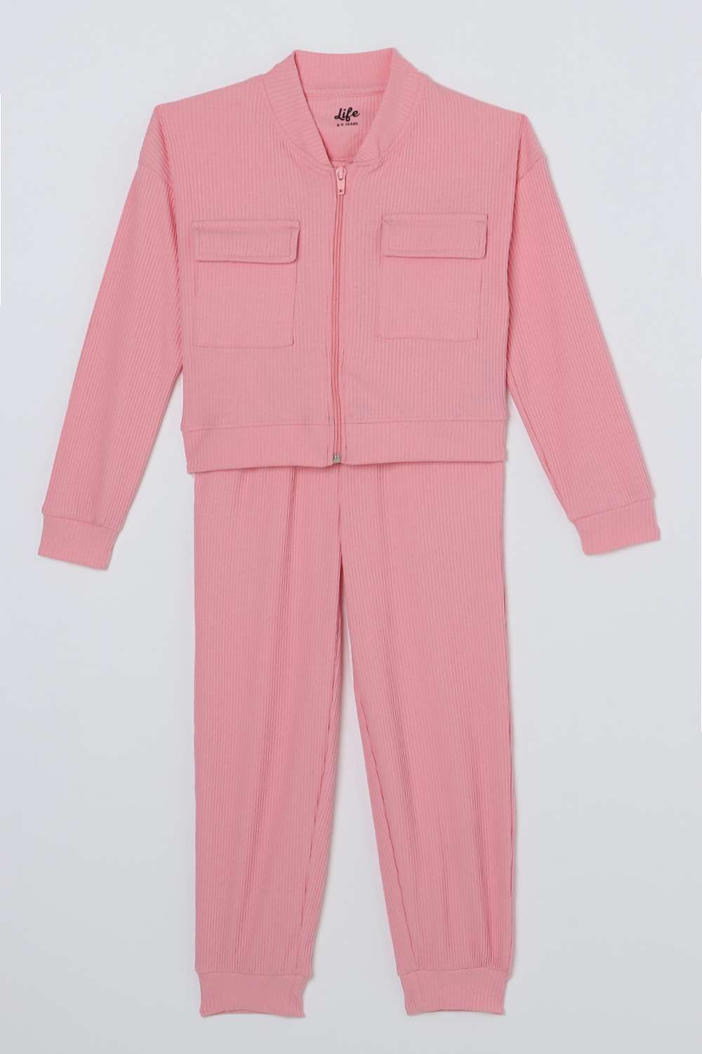 Solid-Blended-Fabric-High-Neck-Girls-Clothing-Set