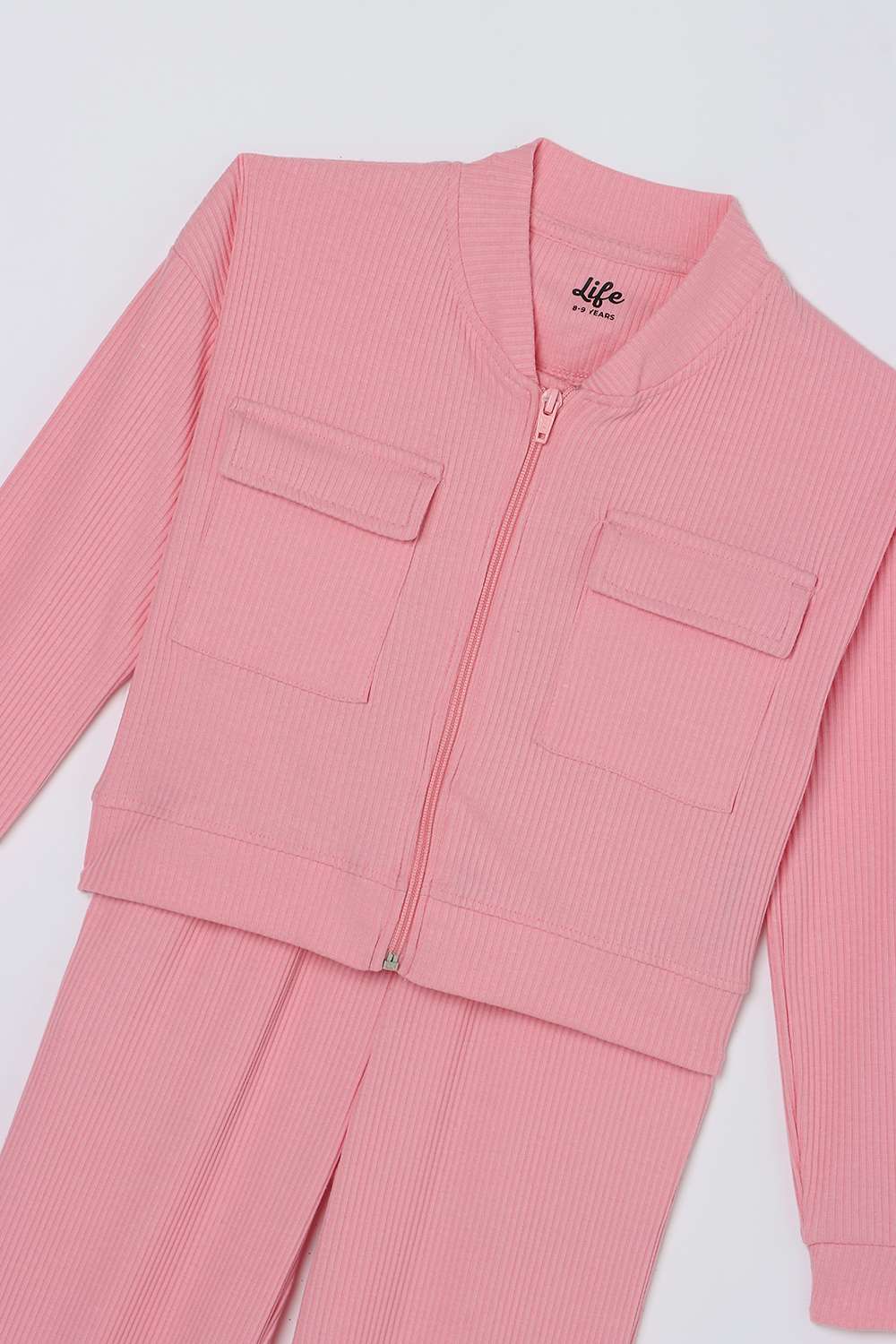 Solid-Blended-Fabric-High-Neck-Girls-Clothing-Set