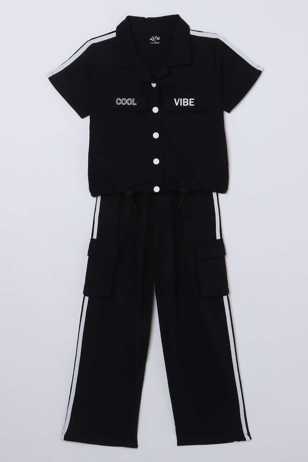 Typographic-Blended-Fabric-Collared-Boys-Clothing-Set
