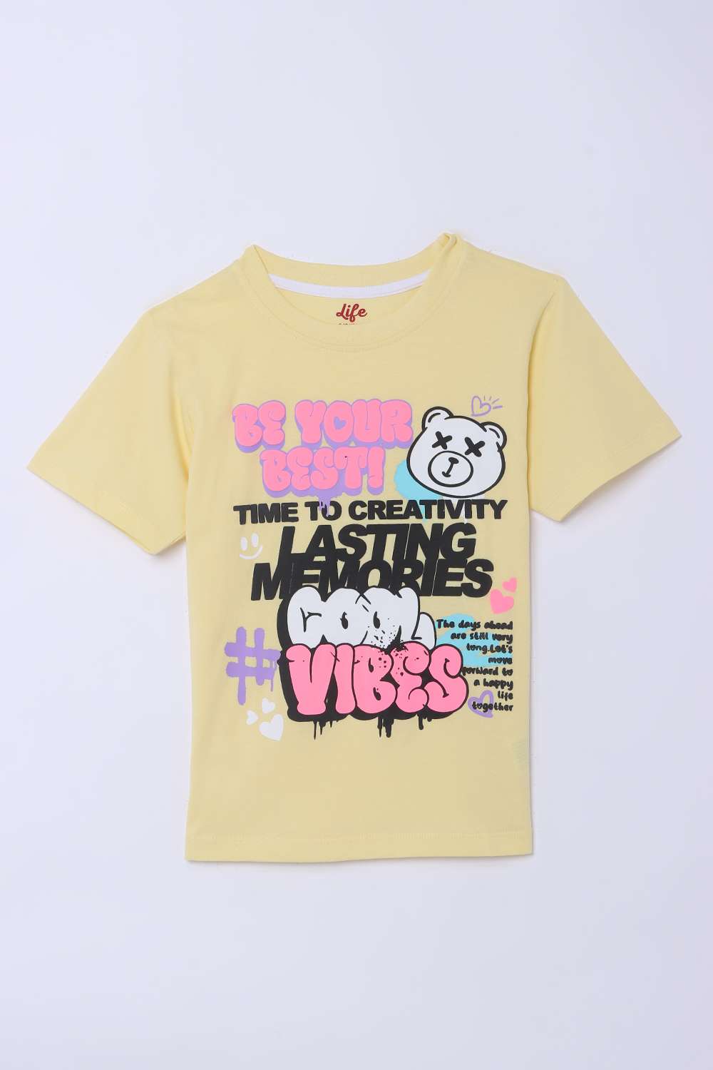 Graphic-Print-Blended-Fabric-Round-Neck-Girls-T-Shirt