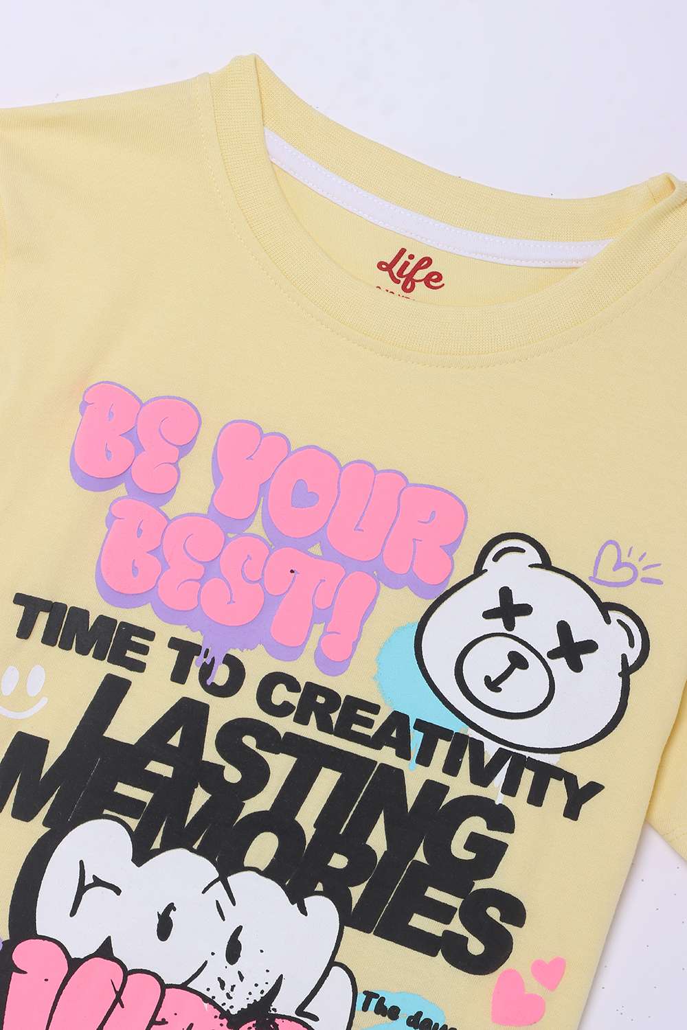 Graphic-Print-Blended-Fabric-Round-Neck-Girls-T-Shirt