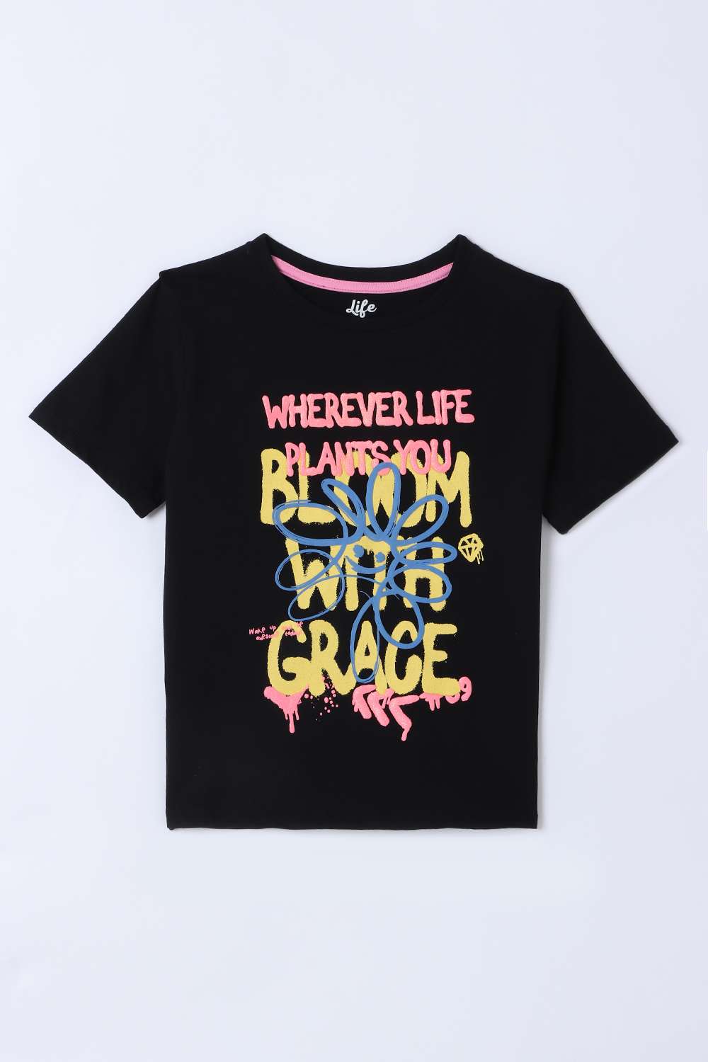 Graphic-Print-Blended-Fabric-Round-Neck-Girls-Top