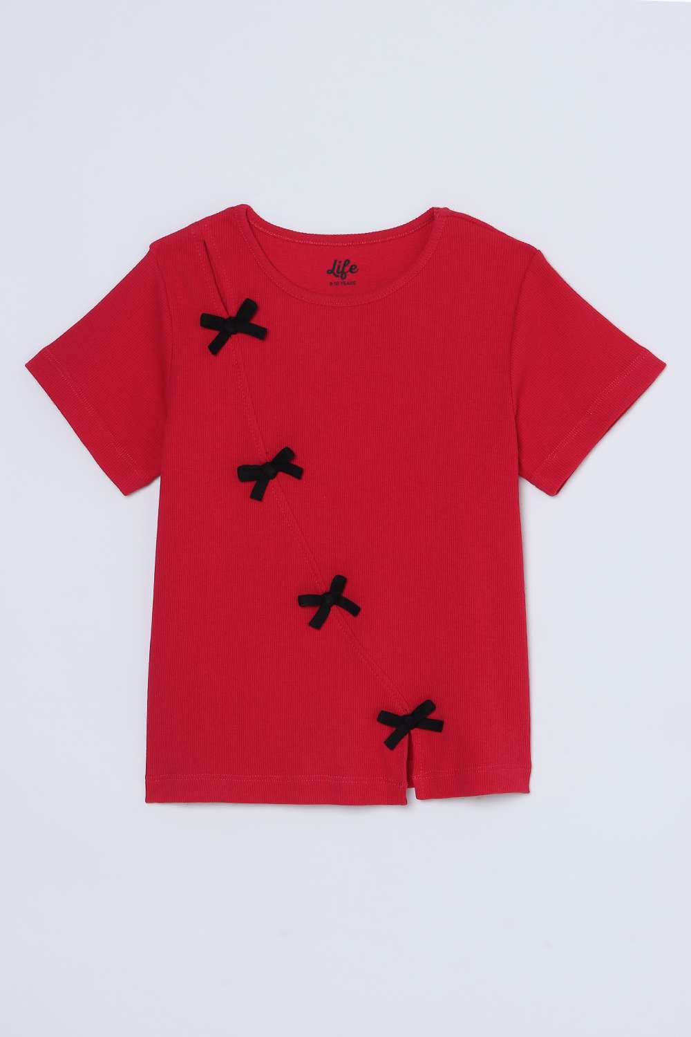 Textured-Blended-Fabric-Round-Neck-Girls-Top
