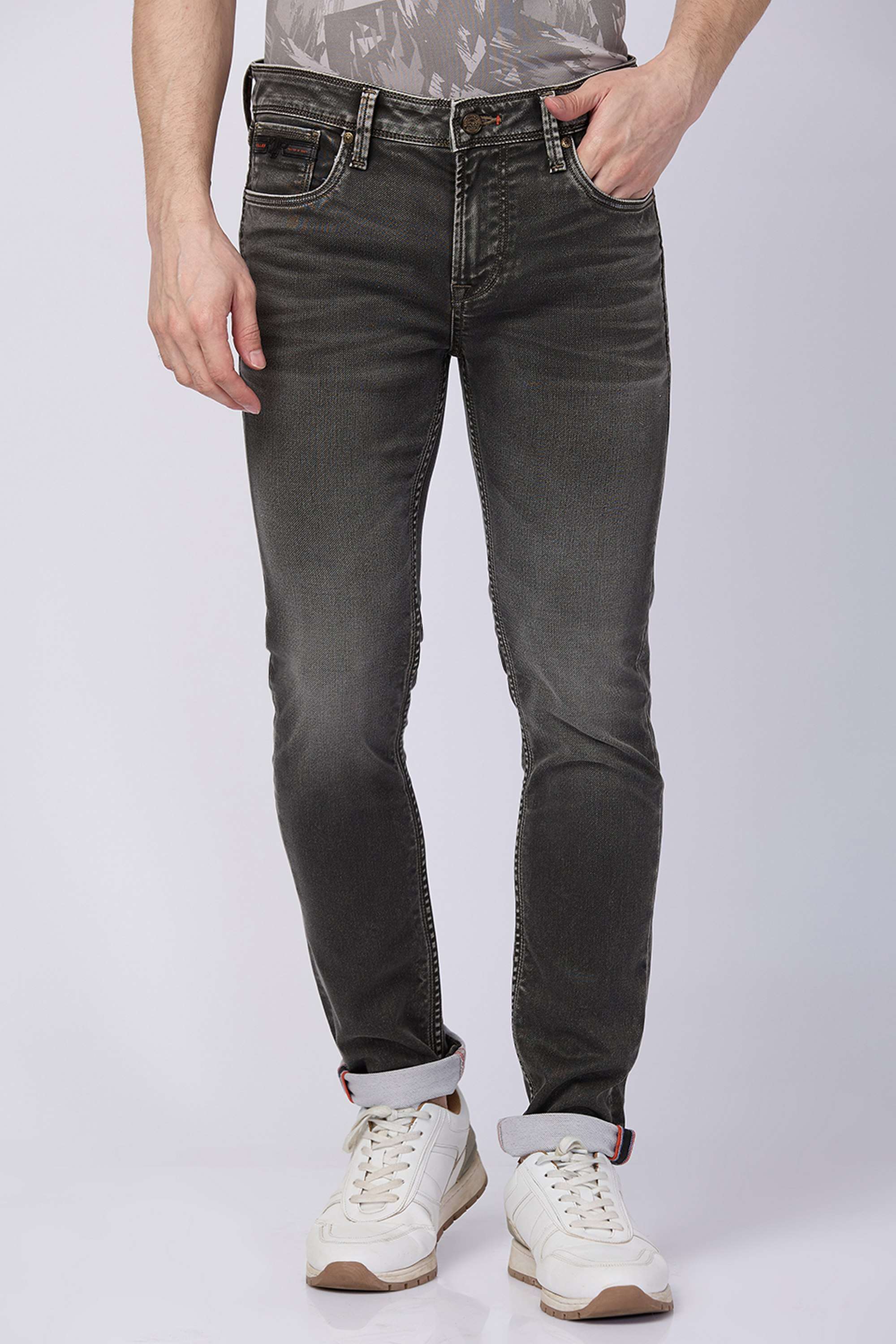 Dark-Wash-Polyester-Cotton-Skinny-Fit-Men-s-Jeans
