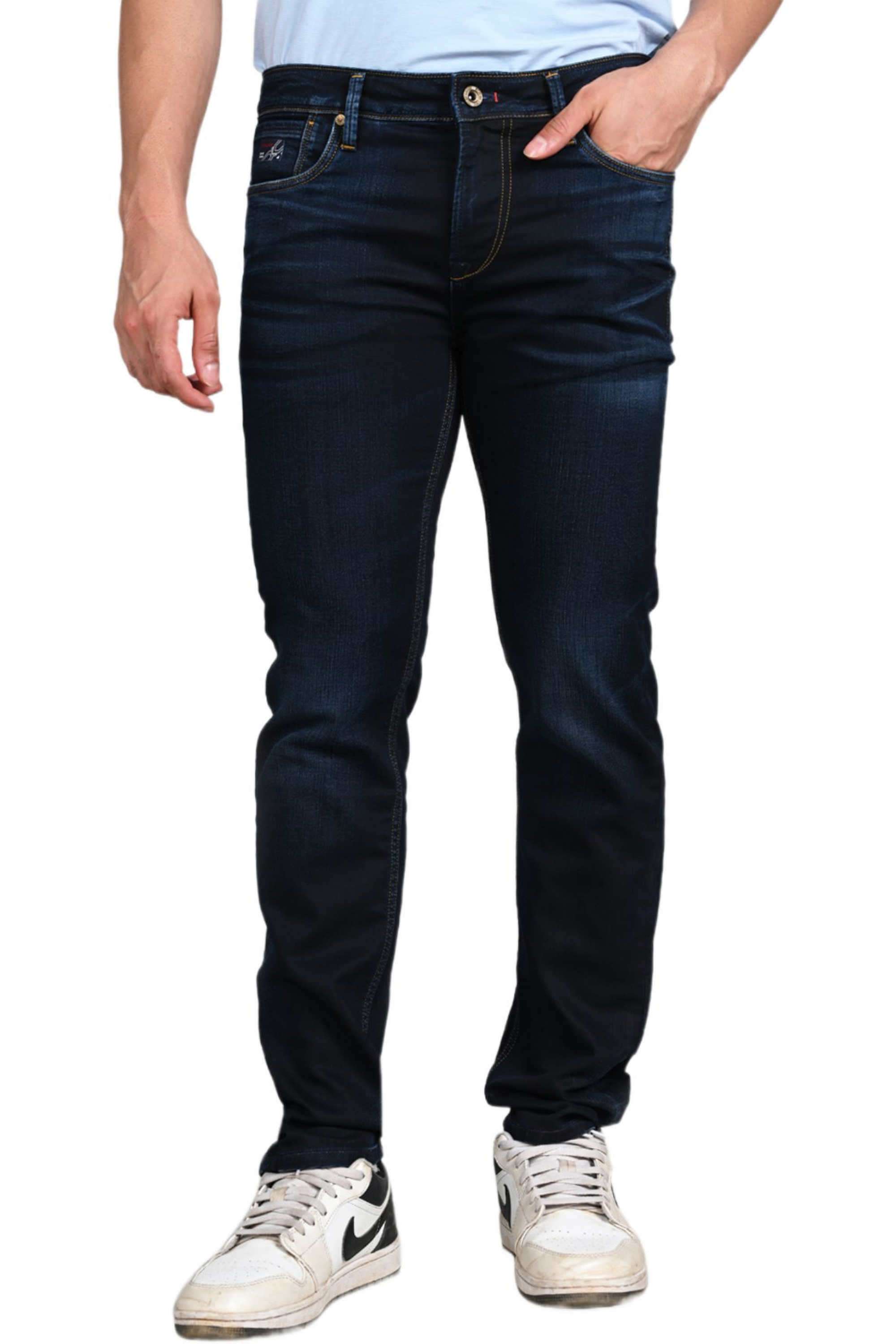 Solid-Polyester-Cotton-Skinny-Fit-Men-s-Jeans