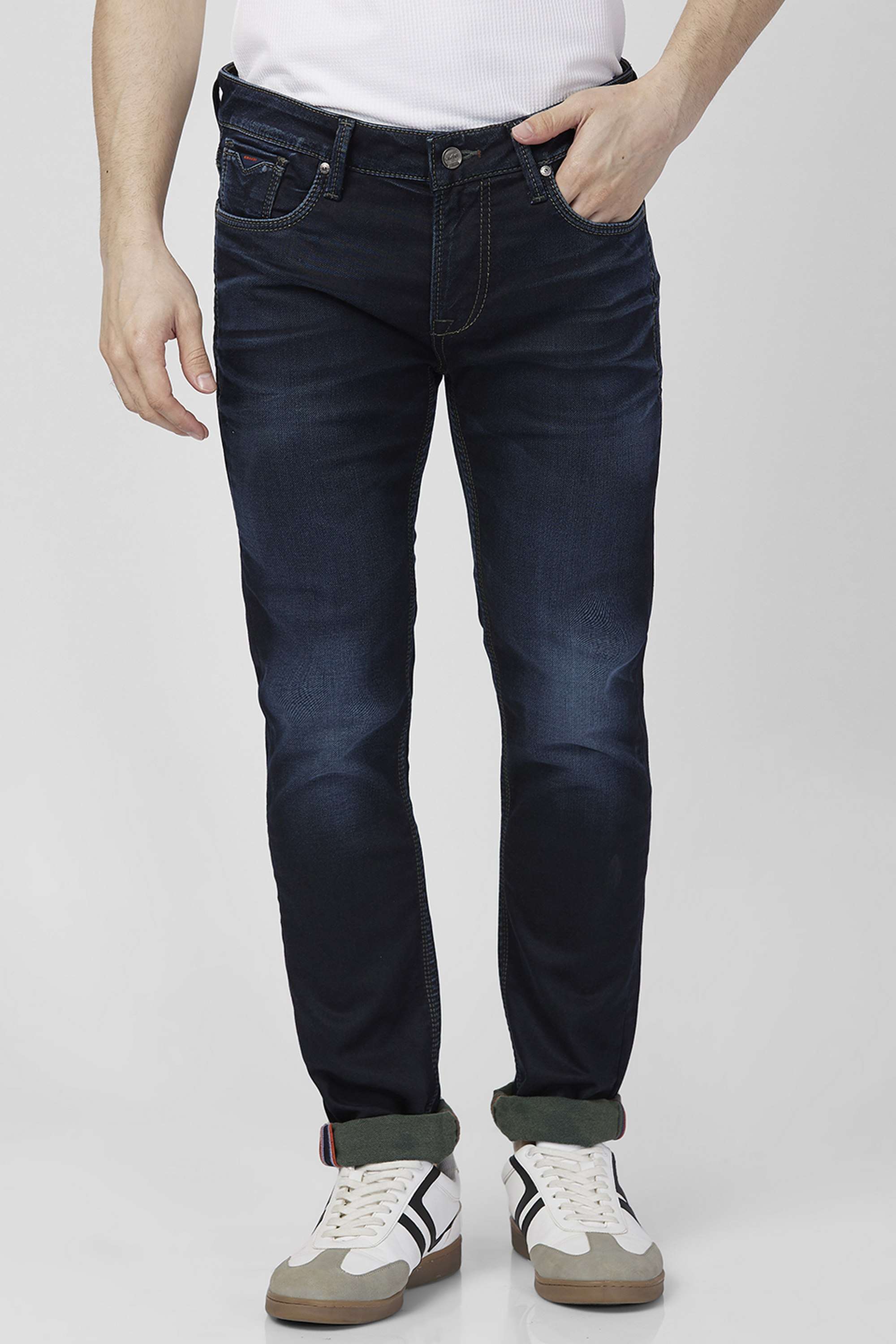 Dark-Wash-Polyester-Cotton-Slim-Fit-Men-s-Jeans