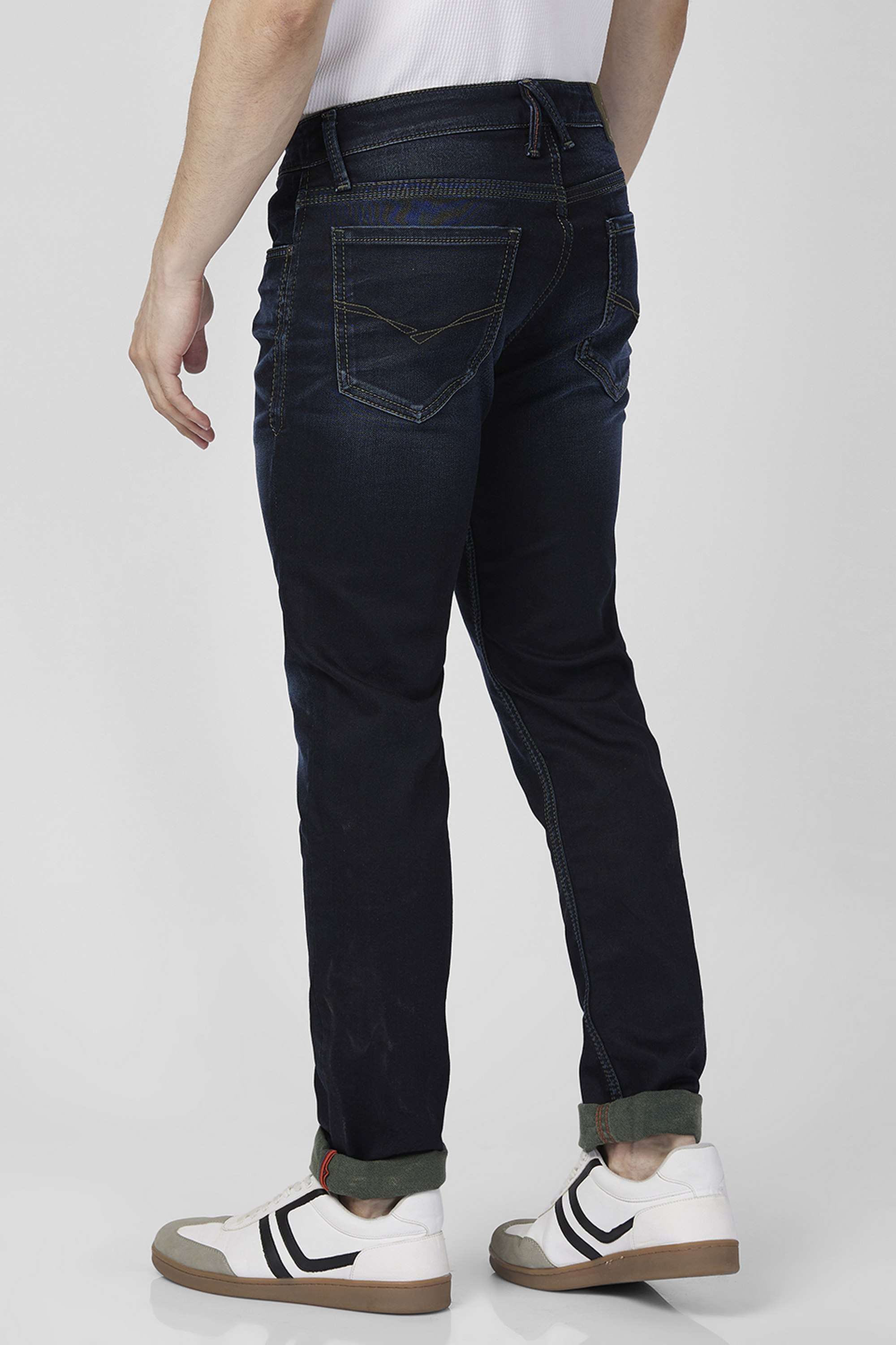 Dark-Wash-Polyester-Cotton-Slim-Fit-Men-s-Jeans