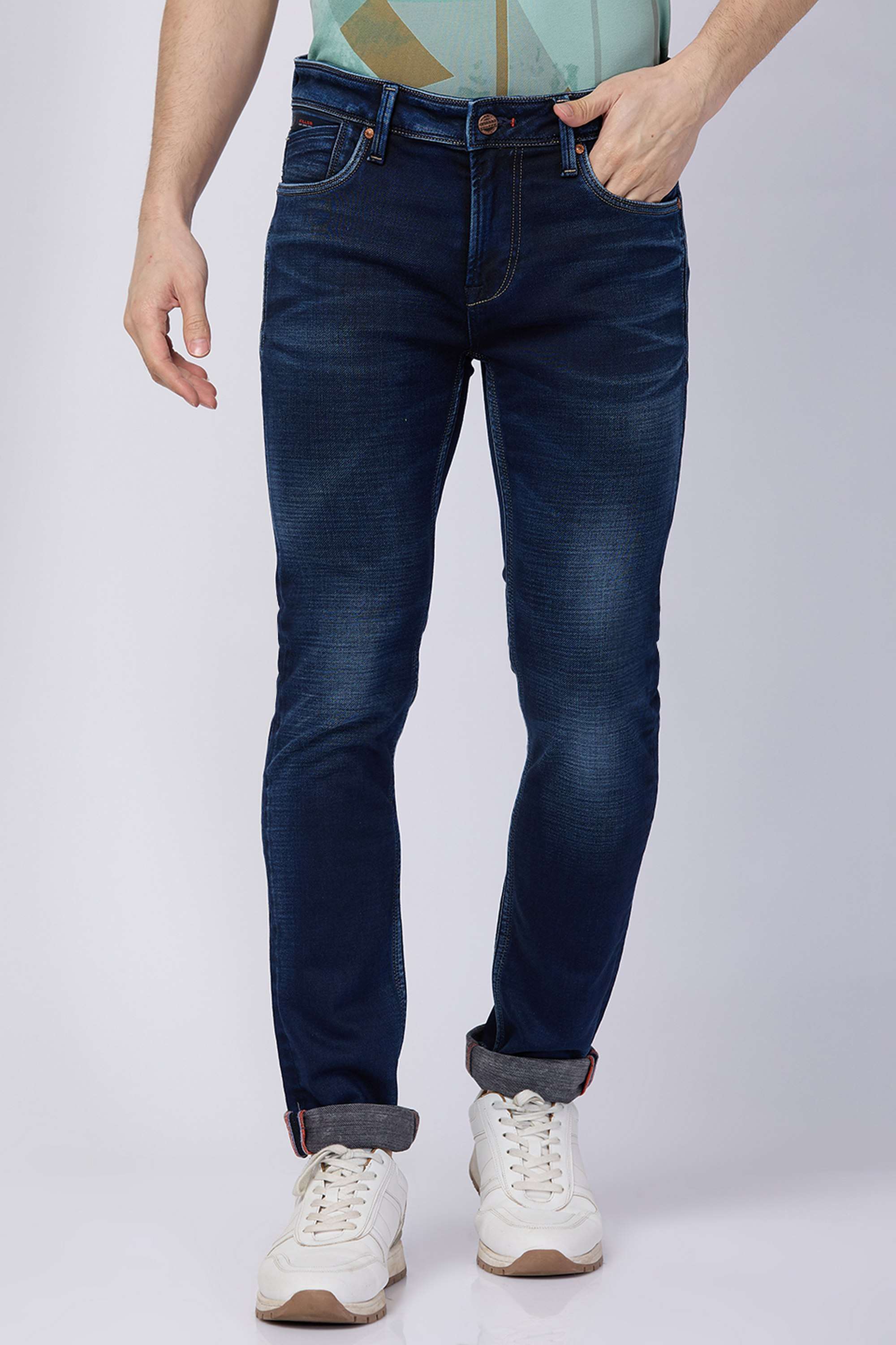Dark-Wash-Polyester-Cotton-Slim-Fit-Men-s-Jeans
