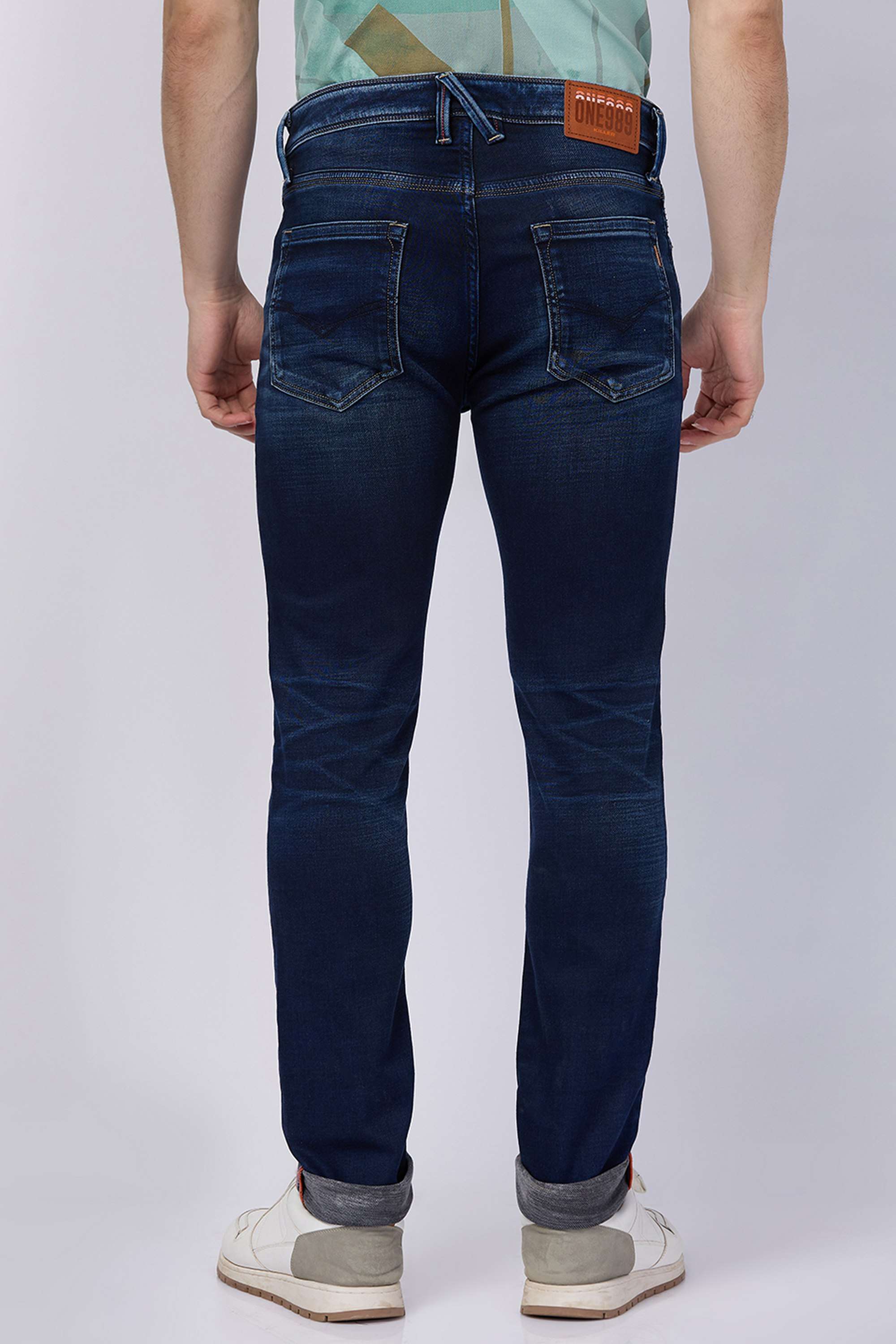 Dark-Wash-Polyester-Cotton-Slim-Fit-Men-s-Jeans