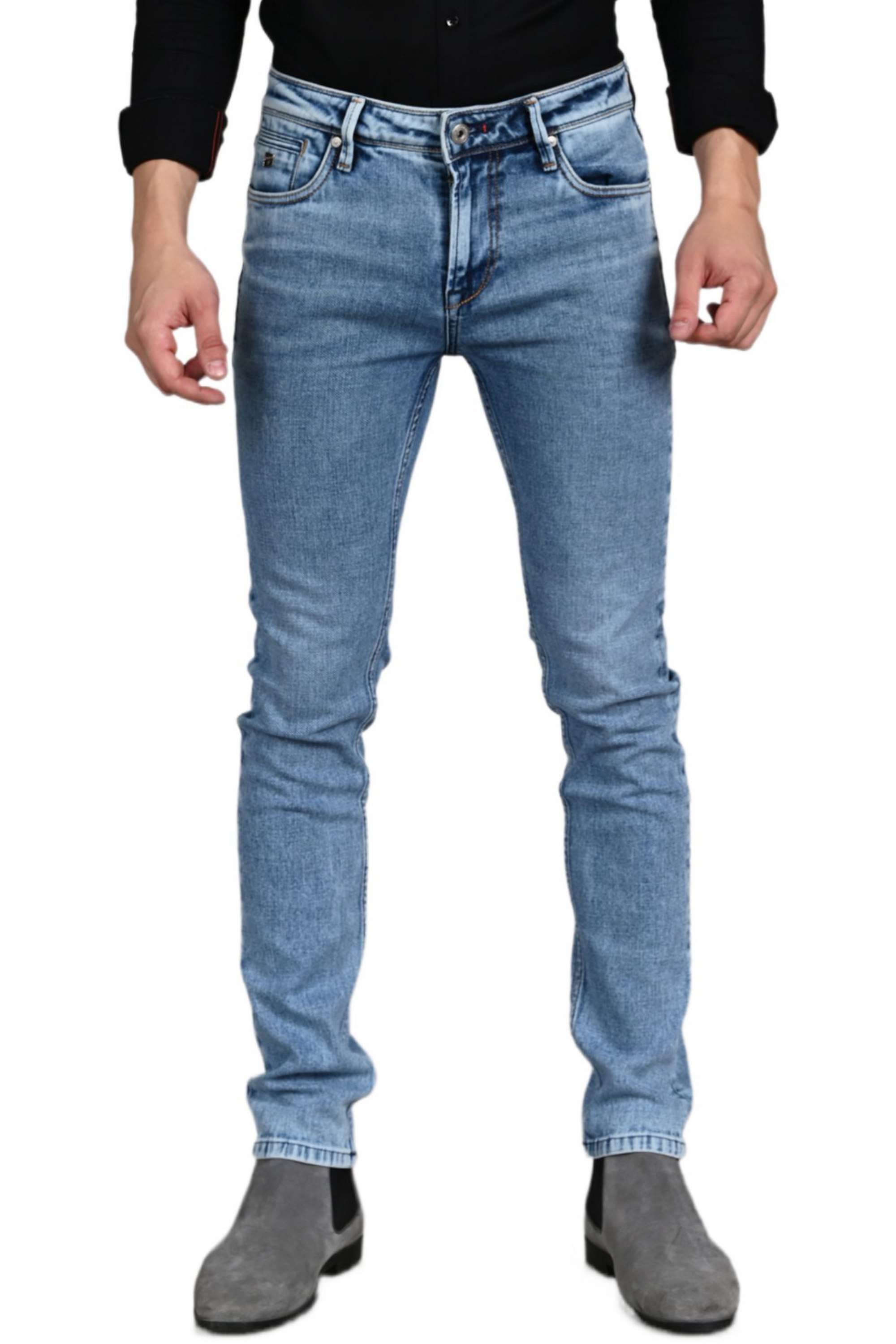 Solid-Polyester-Cotton-Slim-Fit-Men-s-Jeans